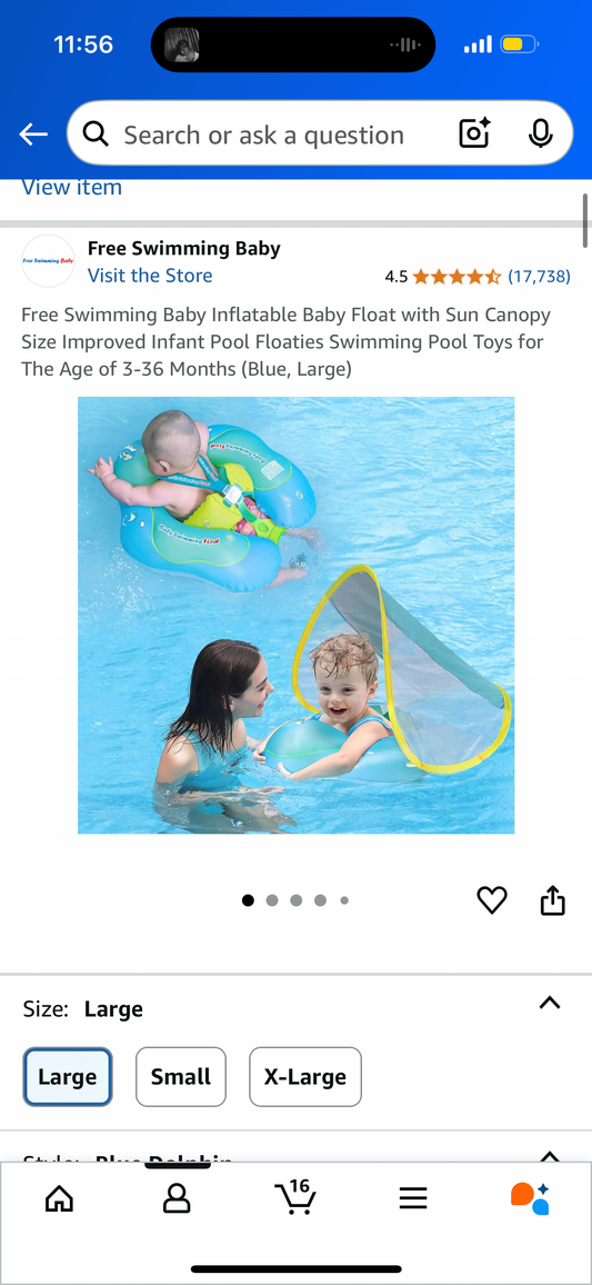 Free Swimming Baby Inflatable Baby Float with Sun Canopy Size Improved Infant Pool Floaties Swimming Pool Toys for The Age of 3-36 Months (Blue, Large)