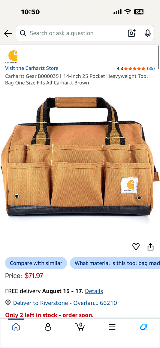 Carhartt Gear B0000351 14-Inch 25 Pocket Heavyweight Tool Bag One Size Fits All Carhartt Brown