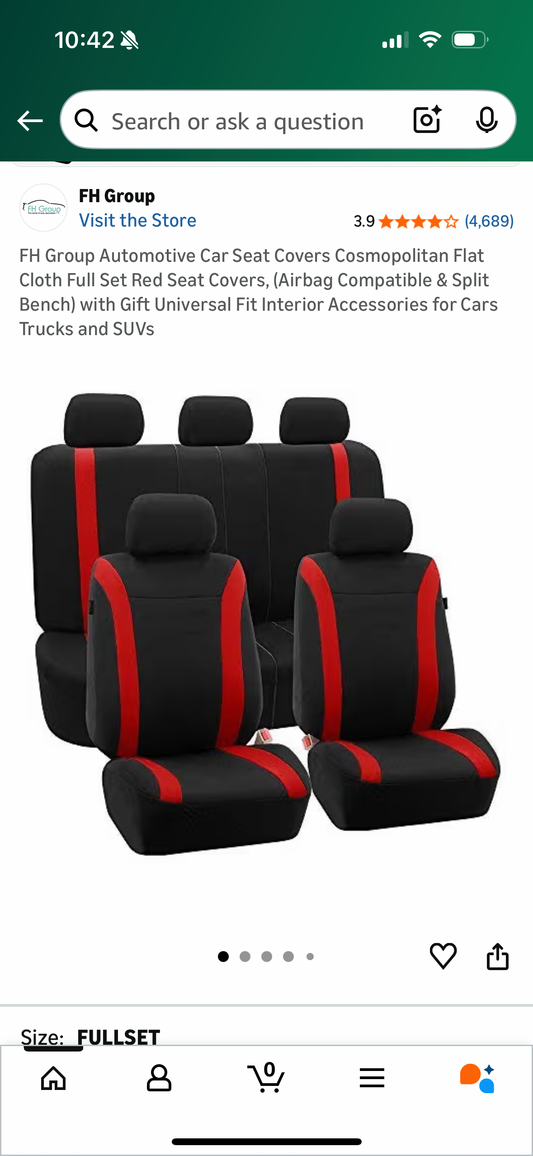 FH Group Automotive Car Seat Covers Cosmopolitan Flat Cloth Full Set Red Seat Covers, (Airbag Compatible & Split Bench) with Gift Universal Fit Interior Accessories for Cars Trucks and SUVs