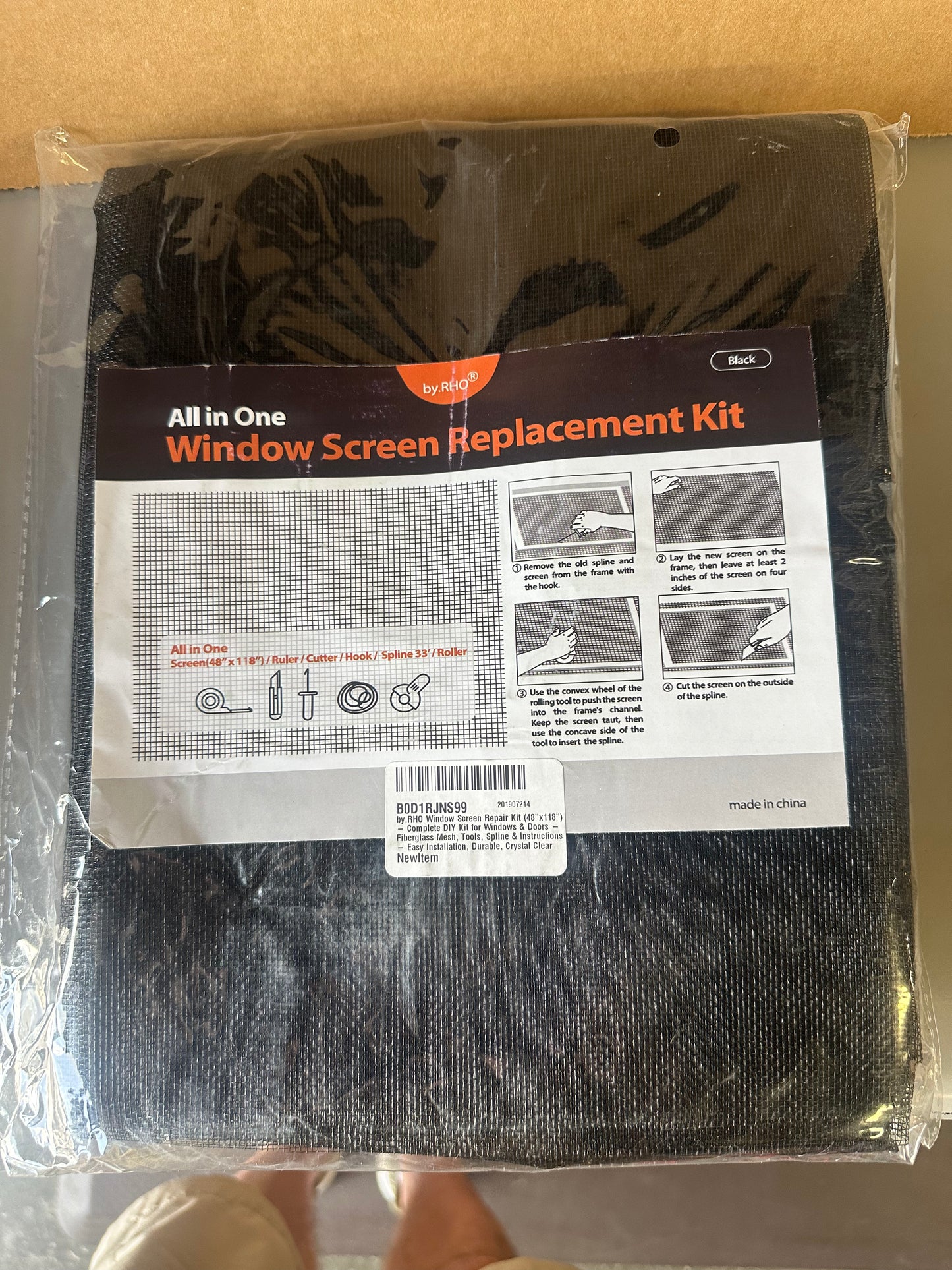 RHO Window Screen Repair Kit (48"118") - Complete DIY Kit for Windows & Doors - Fiberglass Mesh, Tools, Spline & Instructions - Easy Installation, Durable
