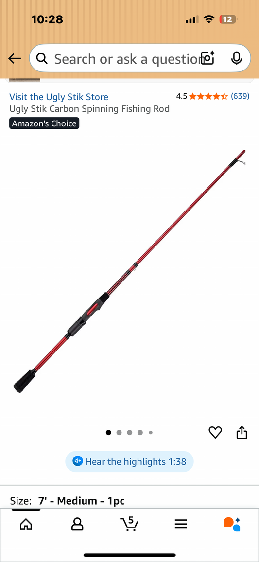 Ugly Stik Carbon Spinning Fishing Rod (W528)