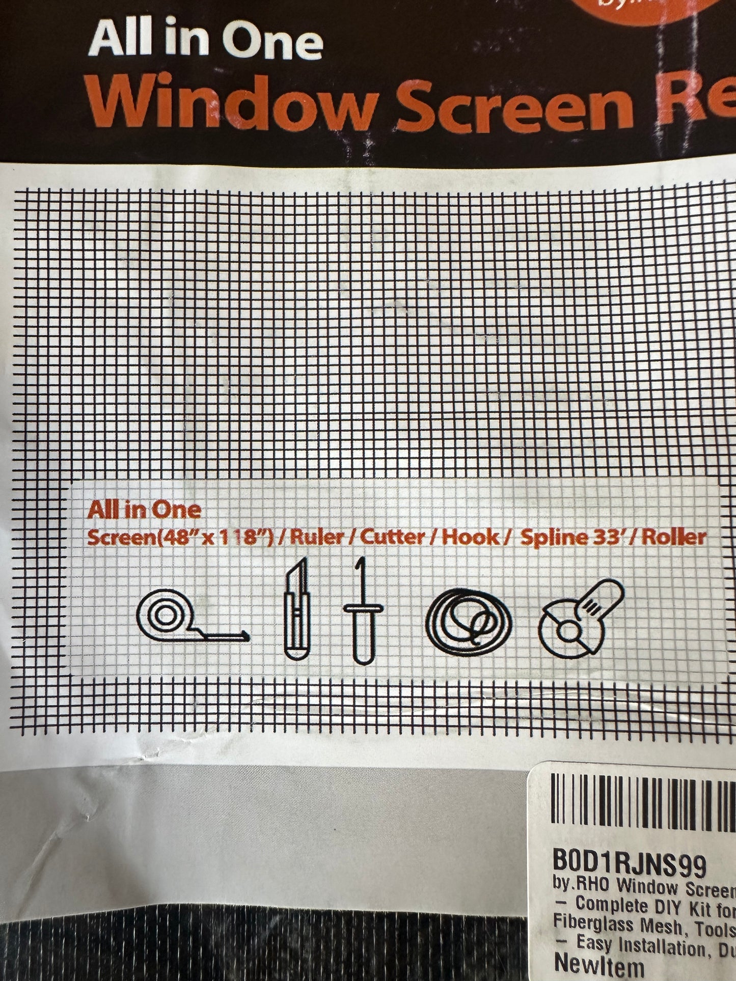 RHO Window Screen Repair Kit (48"118") - Complete DIY Kit for Windows & Doors - Fiberglass Mesh, Tools, Spline & Instructions - Easy Installation, Durable