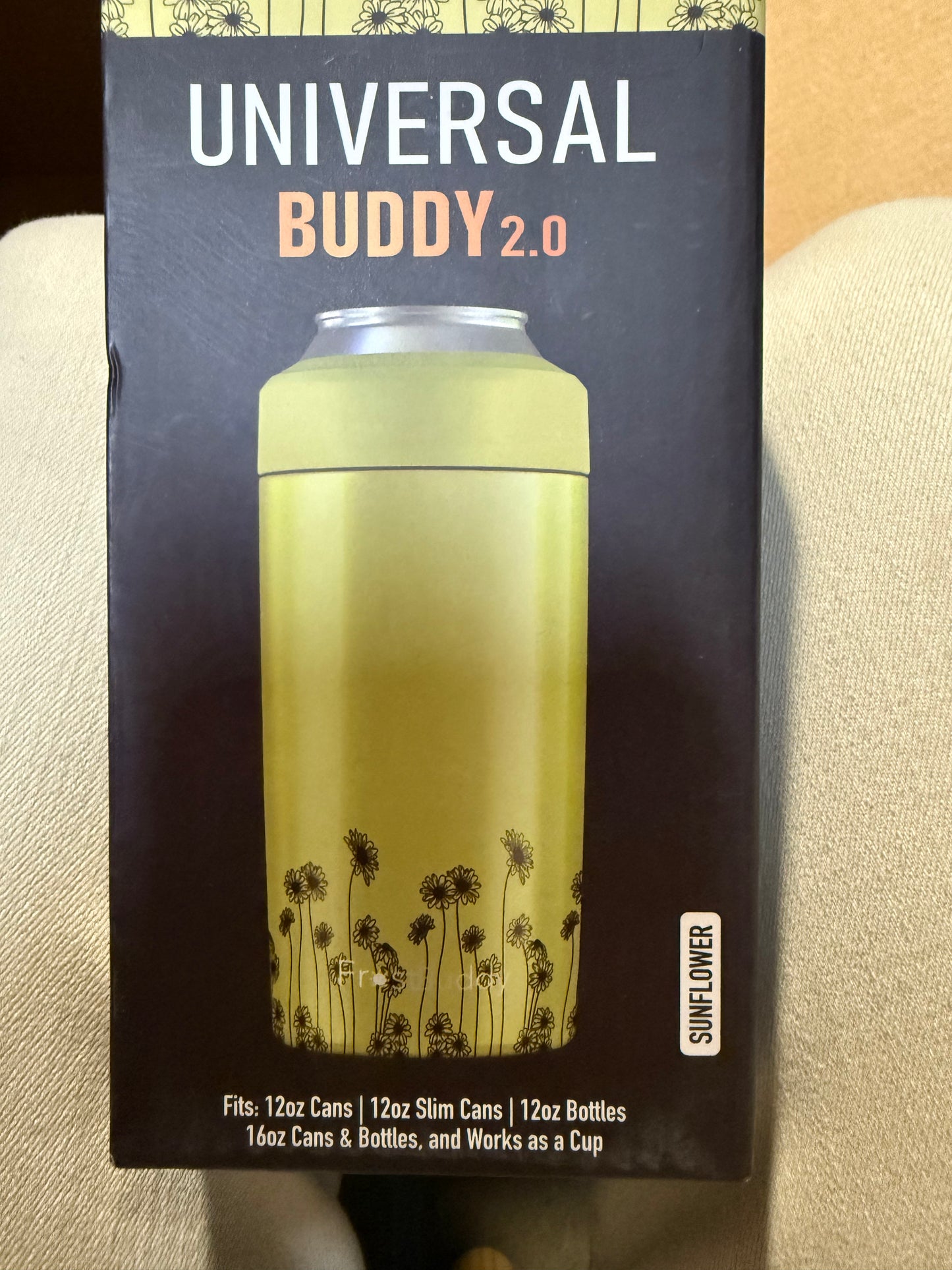 Frost Buddy Universal Buddy Can Cooler - Fits All - For Regular 12 & 16 oz or Slim-Size Bottles - Insulated Double-Walled Stainless Steel (Sunflower)