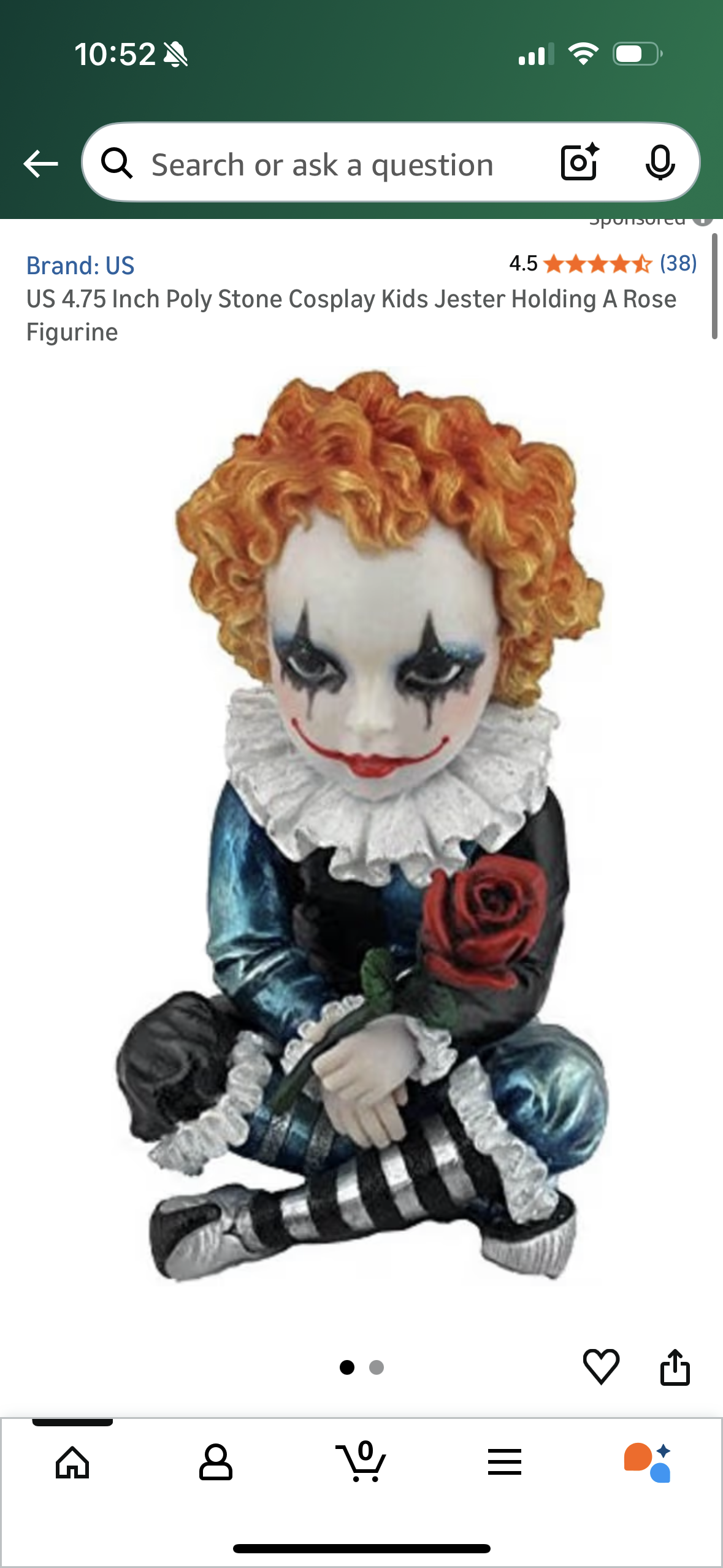 US 4.75 Inch Poly Stone Cosplay Kids Jester Holding A Rose Figurine