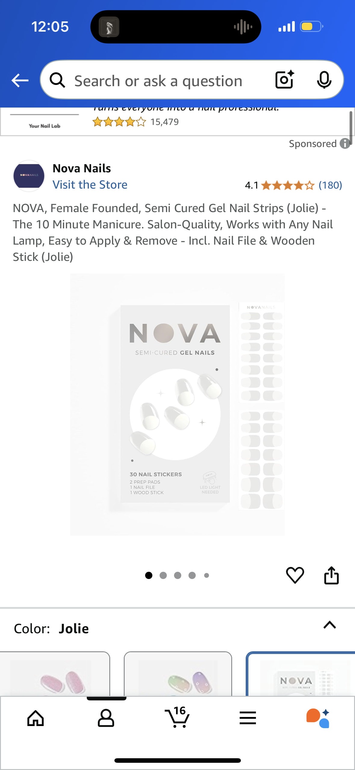 NOVA, Female Founded, Semi Cured Gel Nail Strips (Jolie) - The 10 Minute Manicure. Salon-Quality, Works with Any Nail Lamp, Easy to Apply & Remove - Incl. Nail File & Wooden Stick (Jolie)