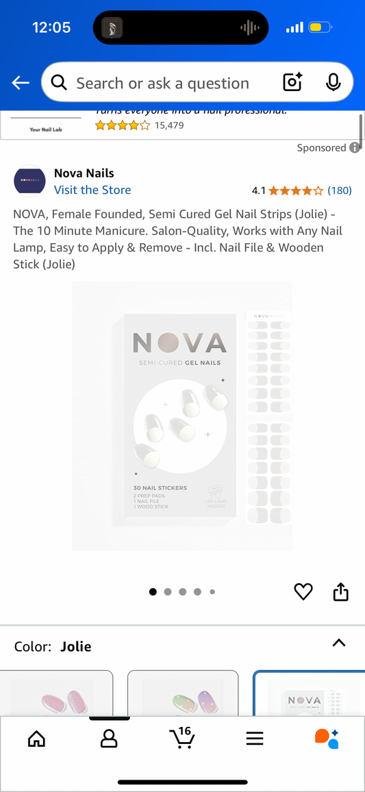 NOVA, Female Founded, Semi Cured Gel Nail Strips (Jolie) - The 10 Minute Manicure. Salon-Quality, Works with Any Nail Lamp, Easy to Apply & Remove - Incl. Nail File & Wooden Stick (Jolie)