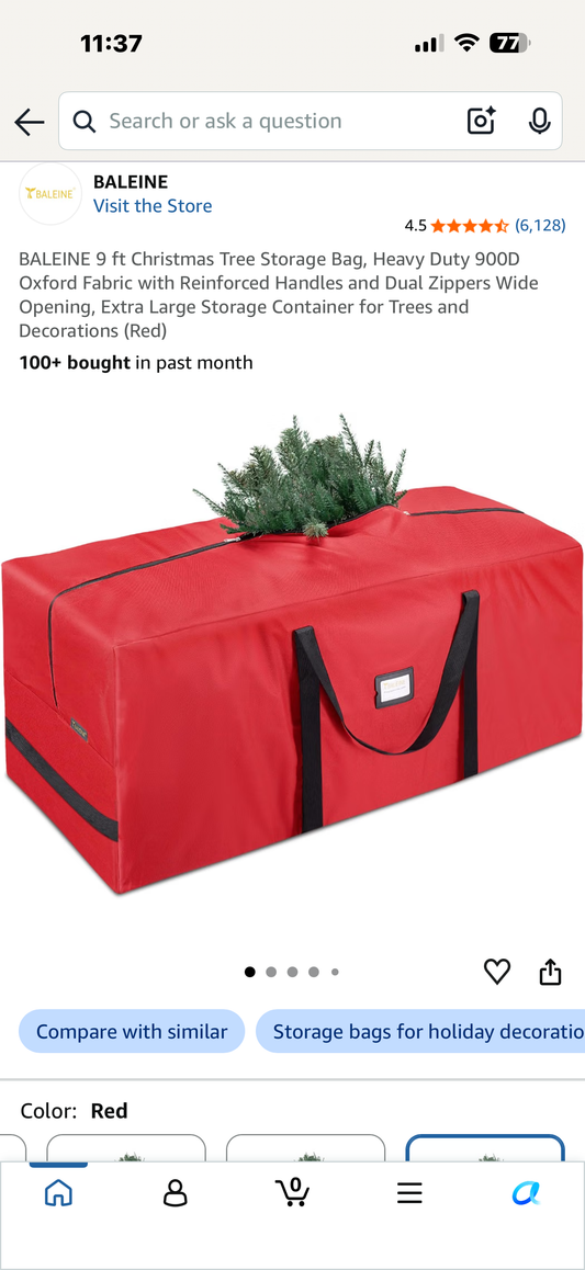 BALEINE 7.5 ft Christmas Tree Storage Bag, Heavy Duty 900D Oxford Fabric with Reinforced Handles and Dual Zippers Wide Opening, Extra Large Storage Container for Trees and Decorations (Red)