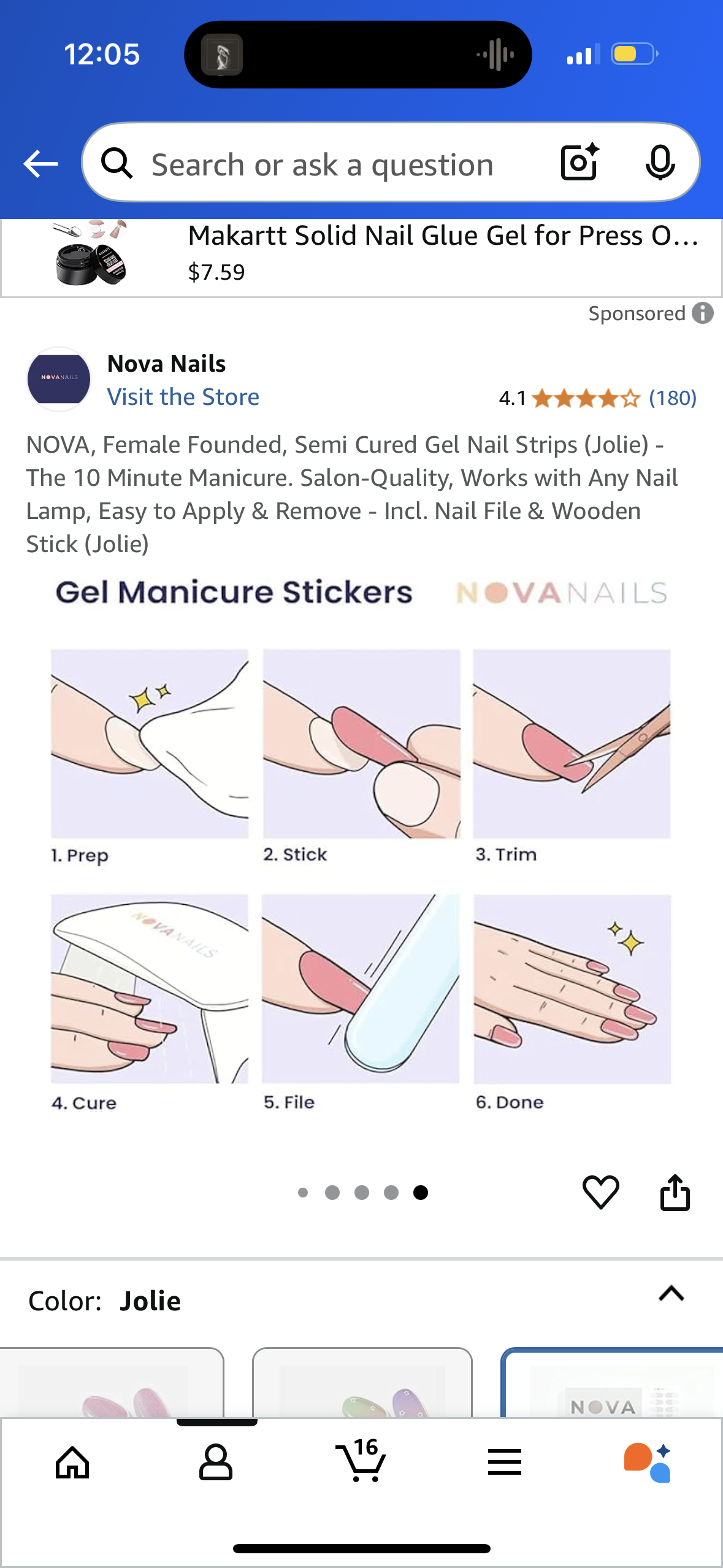 NOVA, Female Founded, Semi Cured Gel Nail Strips (Jolie) - The 10 Minute Manicure. Salon-Quality, Works with Any Nail Lamp, Easy to Apply & Remove - Incl. Nail File & Wooden Stick (Jolie)