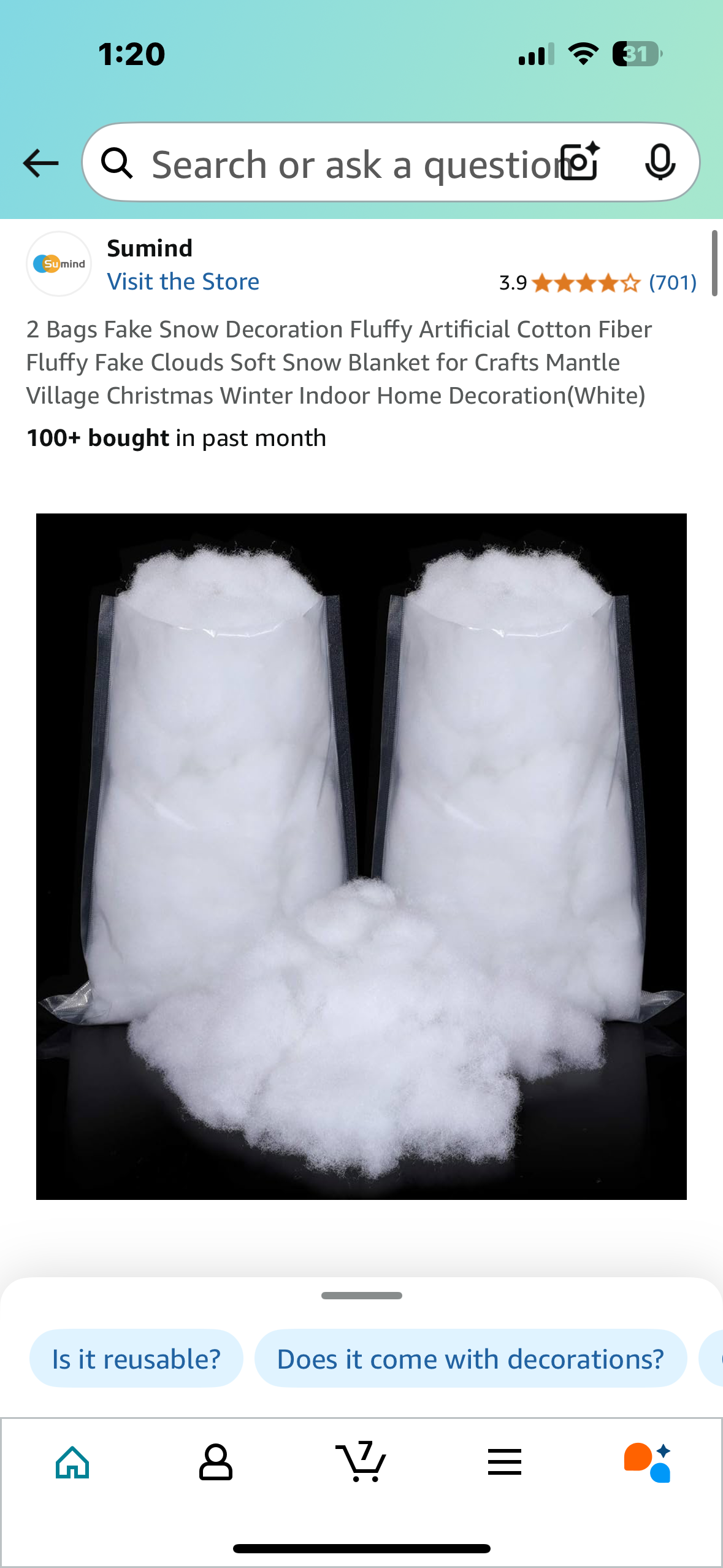 2 Bags Fake Snow Decoration Fluffy Artificial Cotton Fiber Fluffy Fake Clouds Soft Snow Blanket for Crafts Mantle Village Christmas Winter Indoor Home Decoration(White
