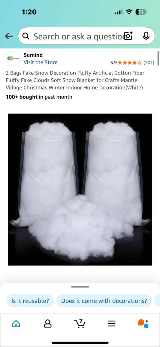 2 Bags Fake Snow Decoration Fluffy Artificial Cotton Fiber Fluffy Fake Clouds Soft Snow Blanket for Crafts Mantle Village Christmas Winter Indoor Home Decoration(White