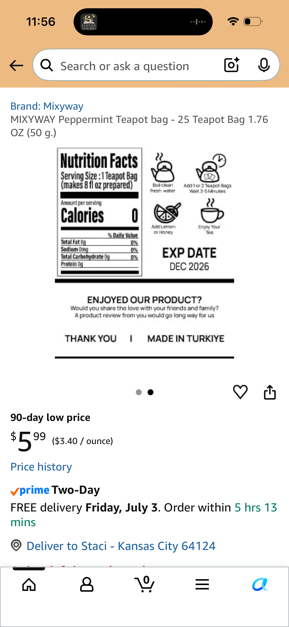 MIXYWAY Peppermint Teapot bag - 25 Teapot Bag 1.76 OZ (50 g.)