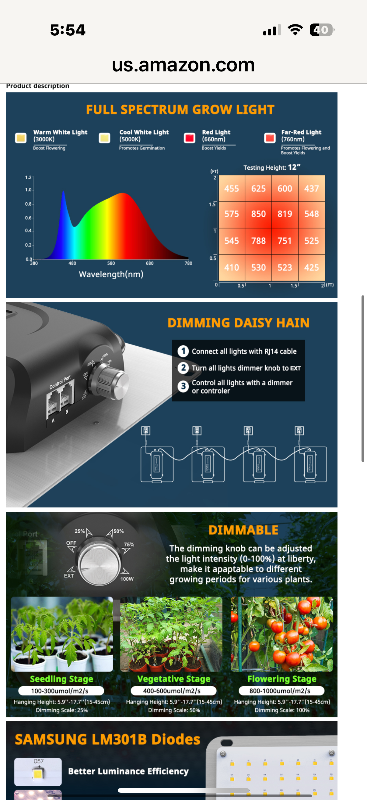 AGRONSTARAgronstar LED Grow Light with Samsung LM301B Diodes, Sunlike Full Spectrum Plant Light for Indoor Plants Seedling Veg Bloom, Dimmable Plant Growing Lamps for 2x2/3x3 Grow Tent White