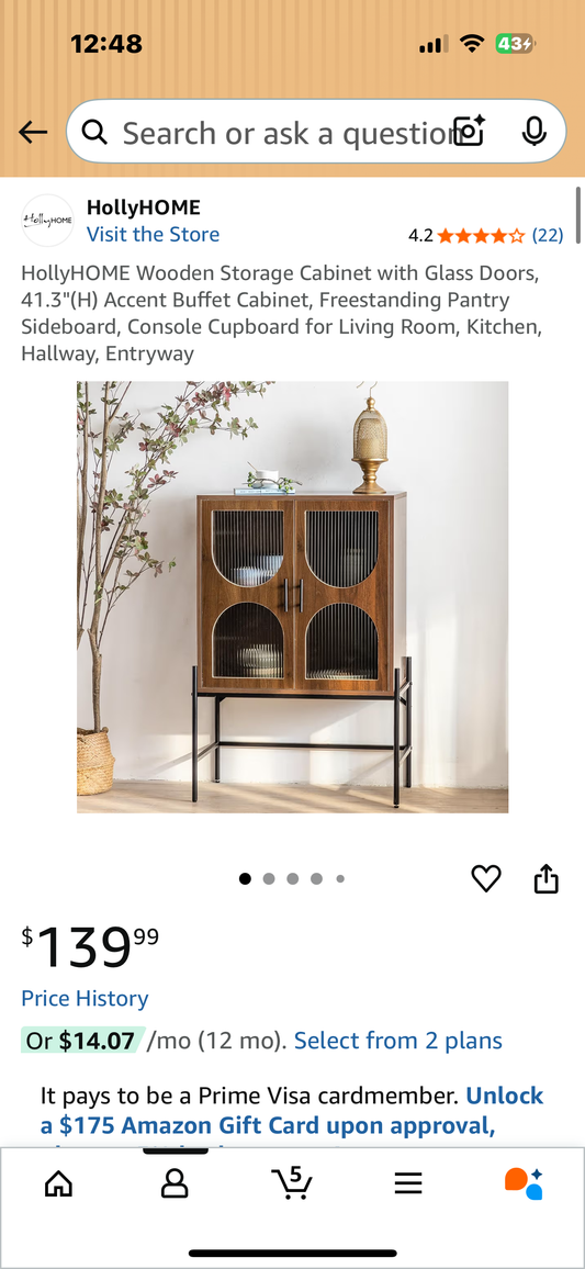 HollyHOME Wooden Storage Cabinet with Glass Doors, 41.3"(H) Accent Buffet Cabinet, Freestanding Pantry Sideboard, Console Cupboard for Living Room, Kitchen, Hallway, Entryway (L1074)