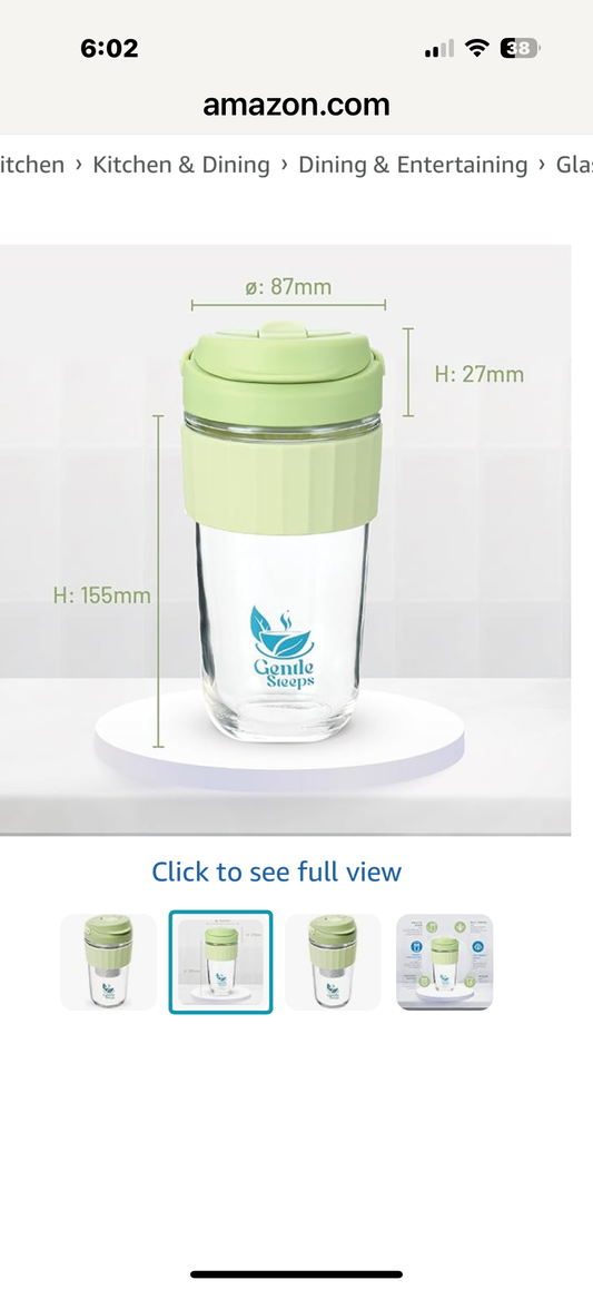 Gentle Steeps Glass Tea Cup with Lid, 17oz/500ml Reusable Coffee Cup, Travel Tea Mug with Handle, BPA-Free, Dishwasher Safe (Milk Chocolate)