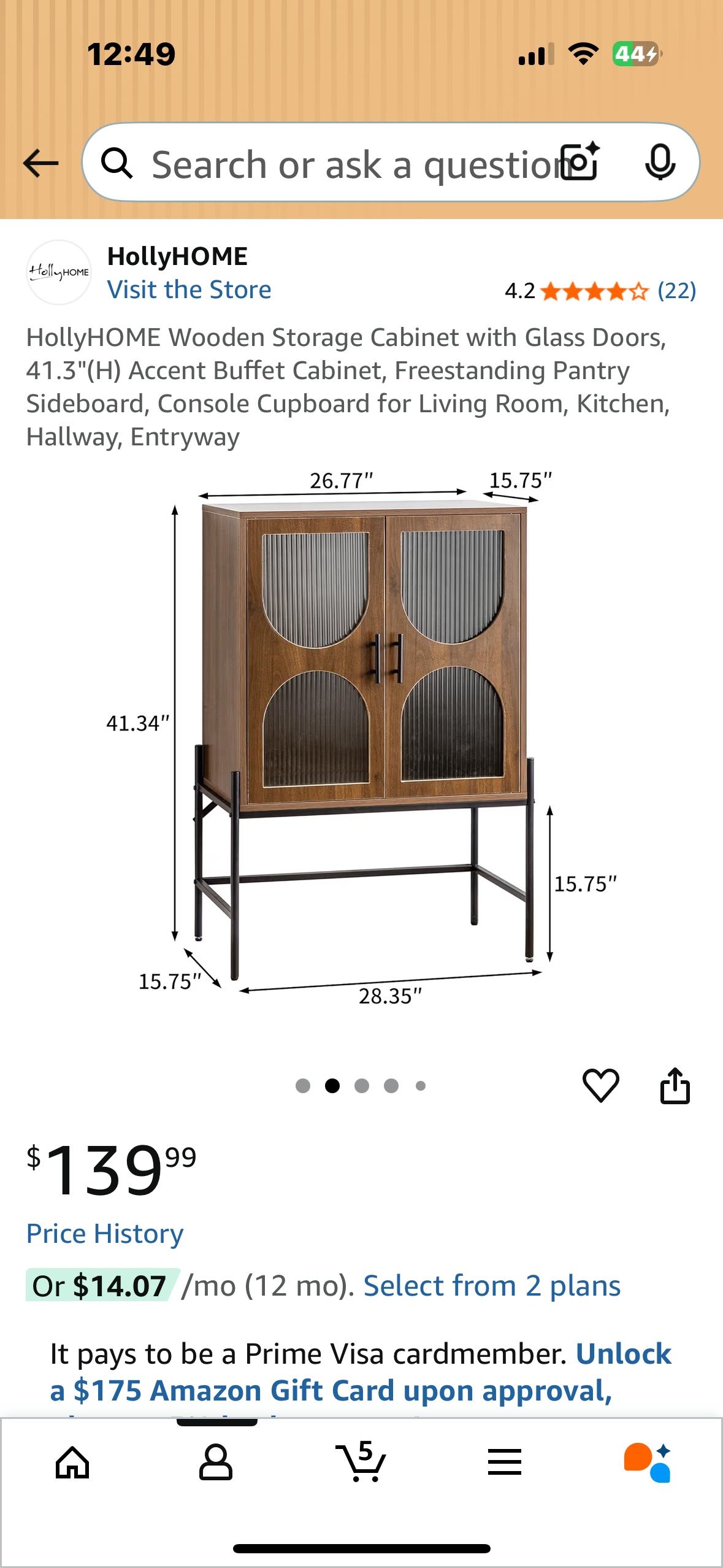 HollyHOME Wooden Storage Cabinet with Glass Doors, 41.3"(H) Accent Buffet Cabinet, Freestanding Pantry Sideboard, Console Cupboard for Living Room, Kitchen, Hallway, Entryway (L1074)