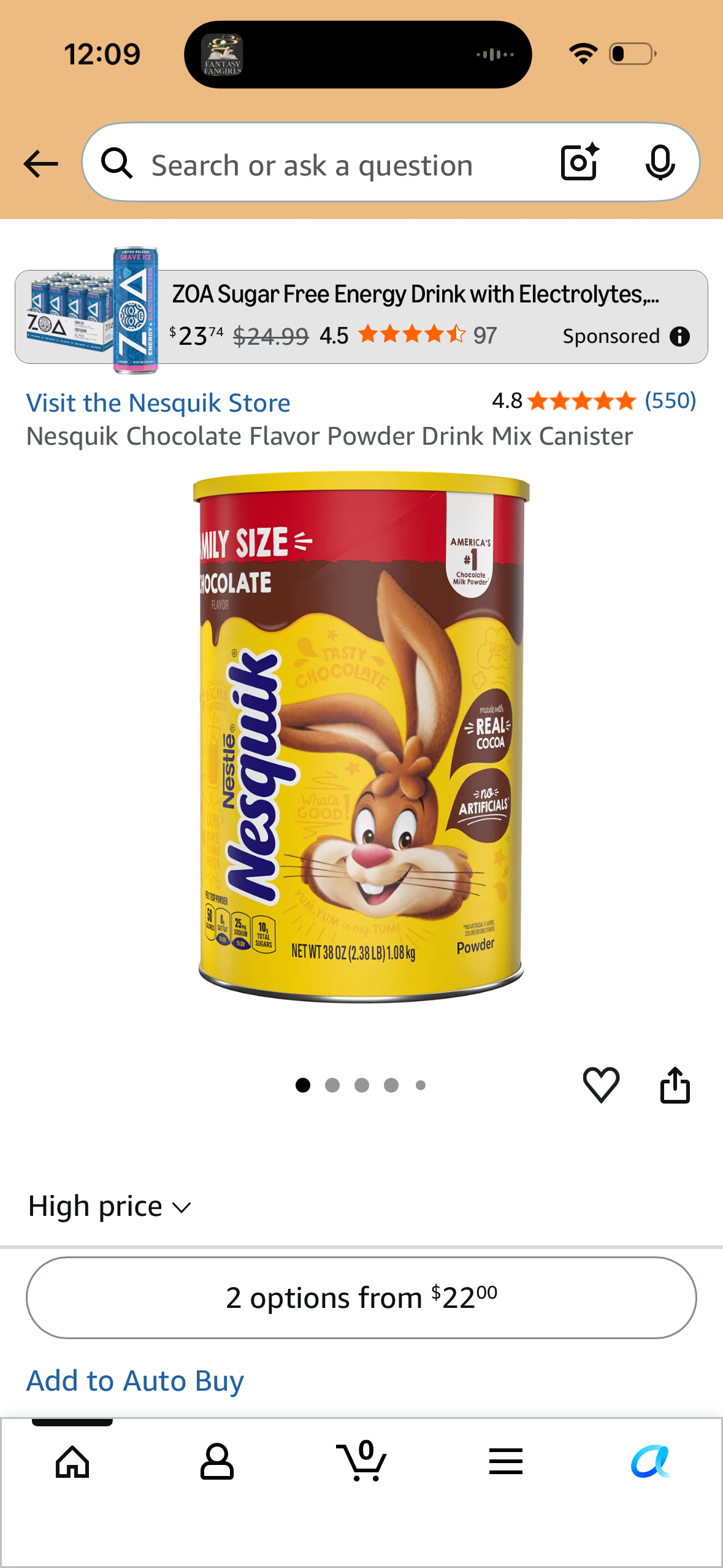 Nesquik Chocolate Flavor Powder Drink Mix Canister, 38oz (Best by 04/2028)
