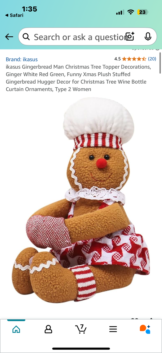 Gingerbread Man Christmas Tree Topper Decorations, Ginger White Red Green, Funny Xmas Plush Stuffed Gingerbread Hugger Decor for Christmas Tree Wine Bottle Curtain Ornaments