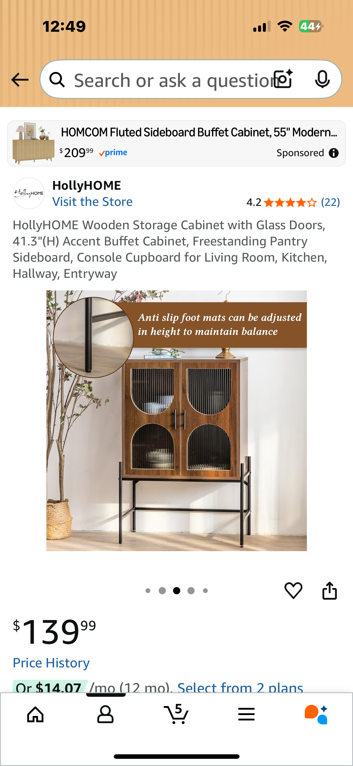 HollyHOME Wooden Storage Cabinet with Glass Doors, 41.3"(H) Accent Buffet Cabinet, Freestanding Pantry Sideboard, Console Cupboard for Living Room, Kitchen, Hallway, Entryway (L1074)