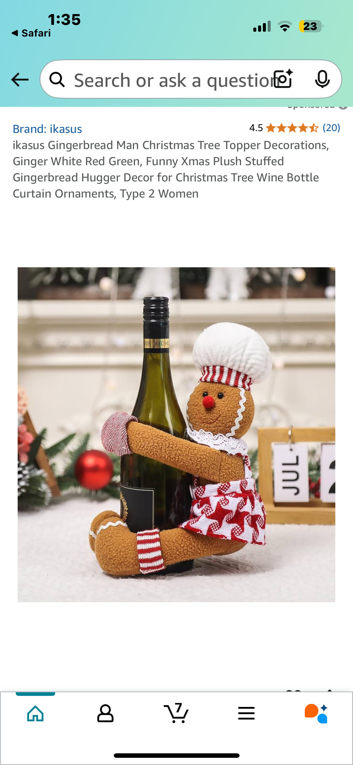 Gingerbread Man Christmas Tree Topper Decorations, Ginger White Red Green, Funny Xmas Plush Stuffed Gingerbread Hugger Decor for Christmas Tree Wine Bottle Curtain Ornaments