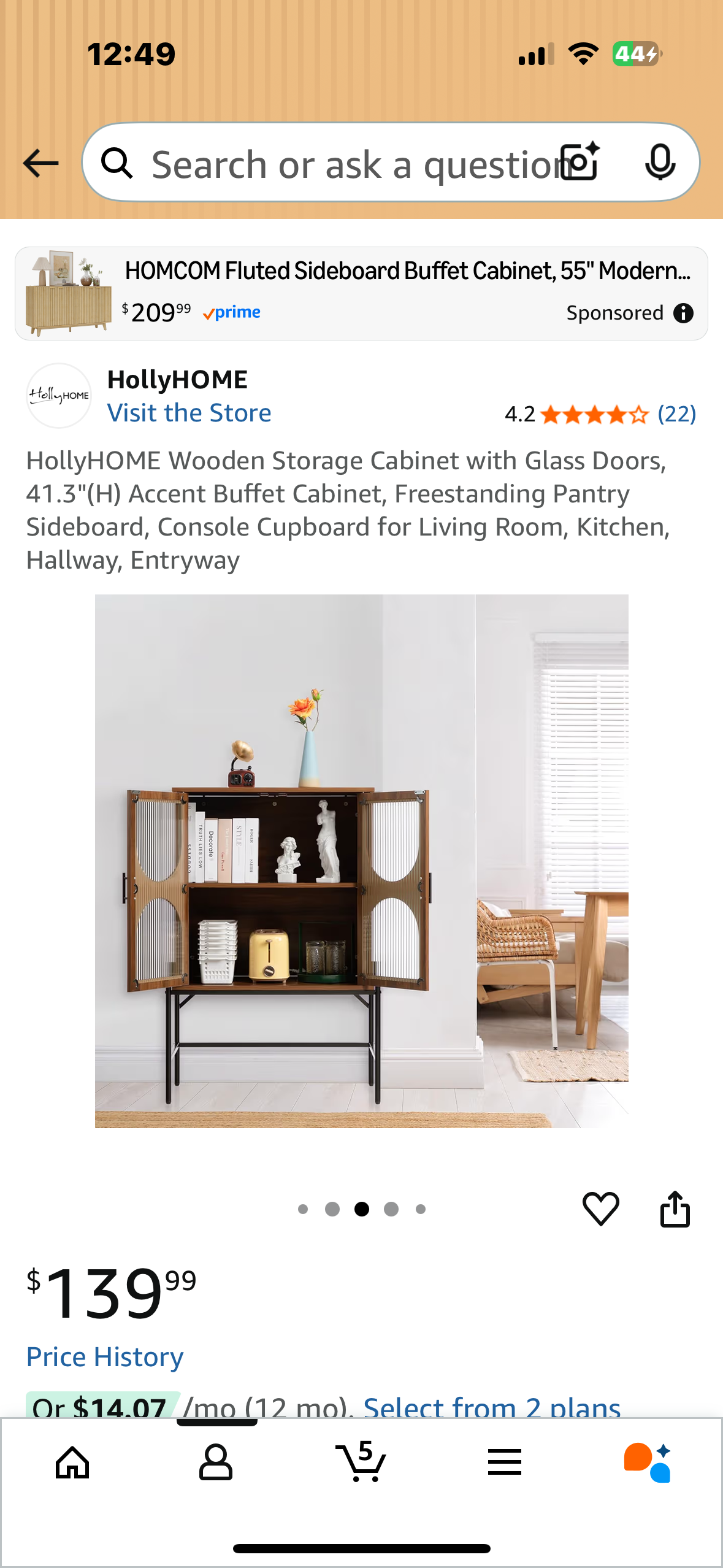 HollyHOME Wooden Storage Cabinet with Glass Doors, 41.3"(H) Accent Buffet Cabinet, Freestanding Pantry Sideboard, Console Cupboard for Living Room, Kitchen, Hallway, Entryway (L1074)
