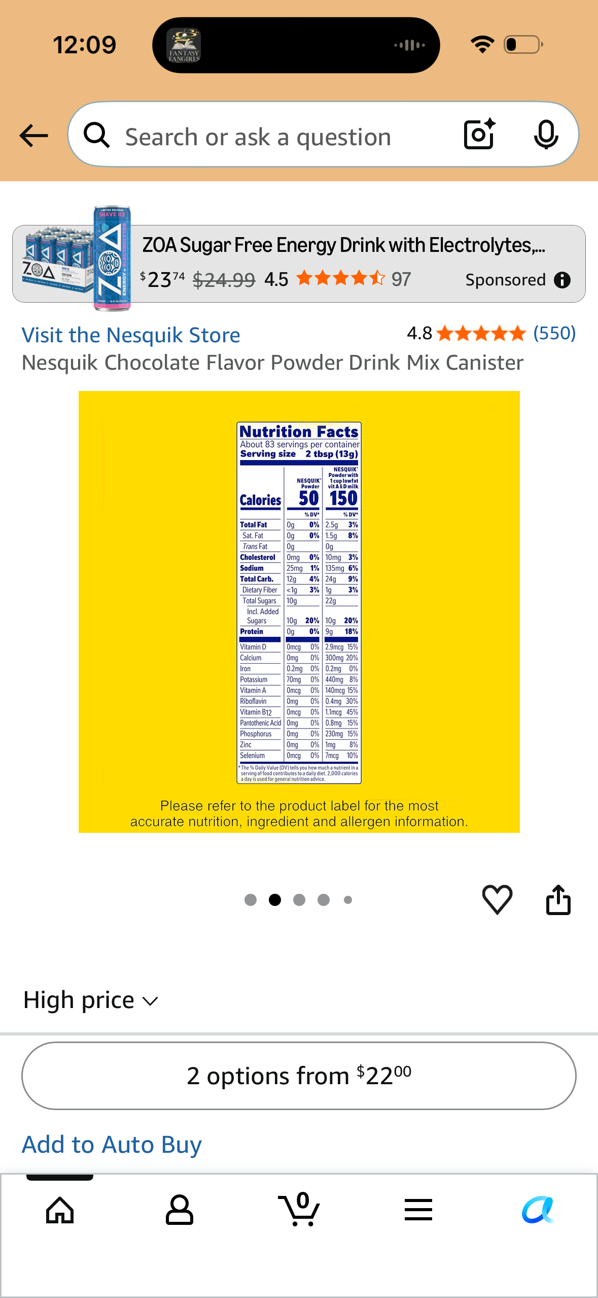 Nesquik Chocolate Flavor Powder Drink Mix Canister, 38oz (Best by 04/2028)