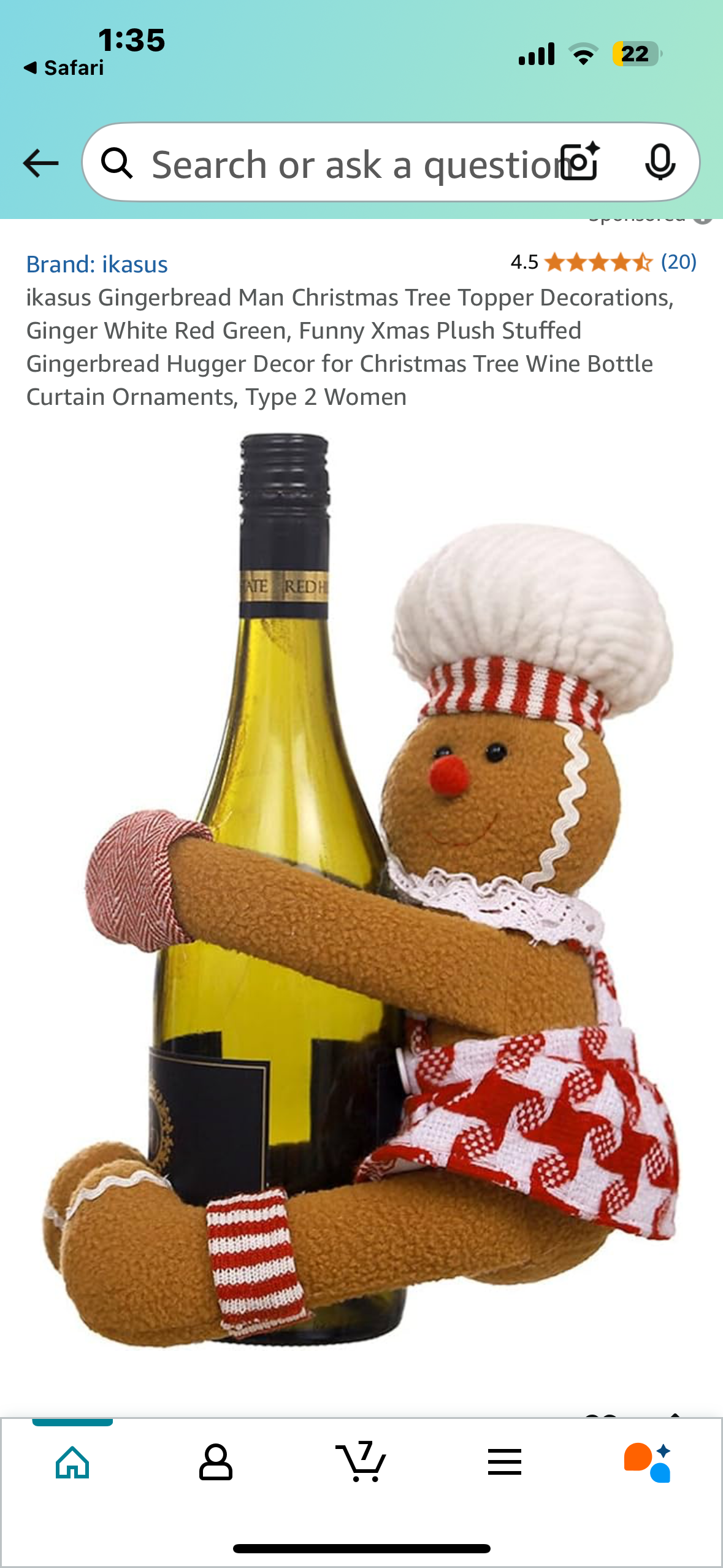 Gingerbread Man Christmas Tree Topper Decorations, Ginger White Red Green, Funny Xmas Plush Stuffed Gingerbread Hugger Decor for Christmas Tree Wine Bottle Curtain Ornaments