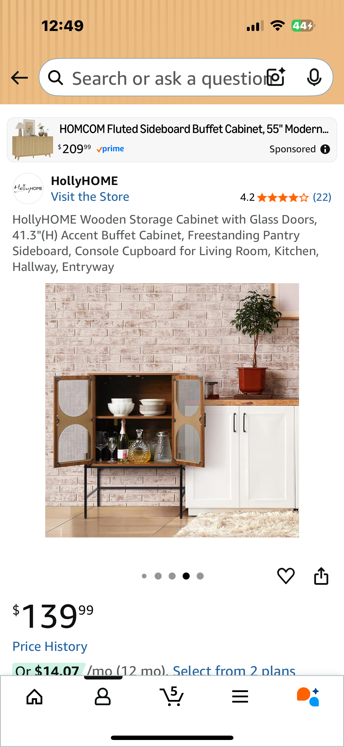 HollyHOME Wooden Storage Cabinet with Glass Doors, 41.3"(H) Accent Buffet Cabinet, Freestanding Pantry Sideboard, Console Cupboard for Living Room, Kitchen, Hallway, Entryway (L1074)