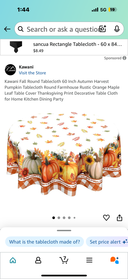 Kawani Fall Round Tablecloth 60 Inch Autumn Harvest Pumpkin Tablecloth Round Farmhouse Rustic Orange Maple Leaf Table Cover Thanksgiving Print Decorative Table Cloth for Home Kitchen Dining Party