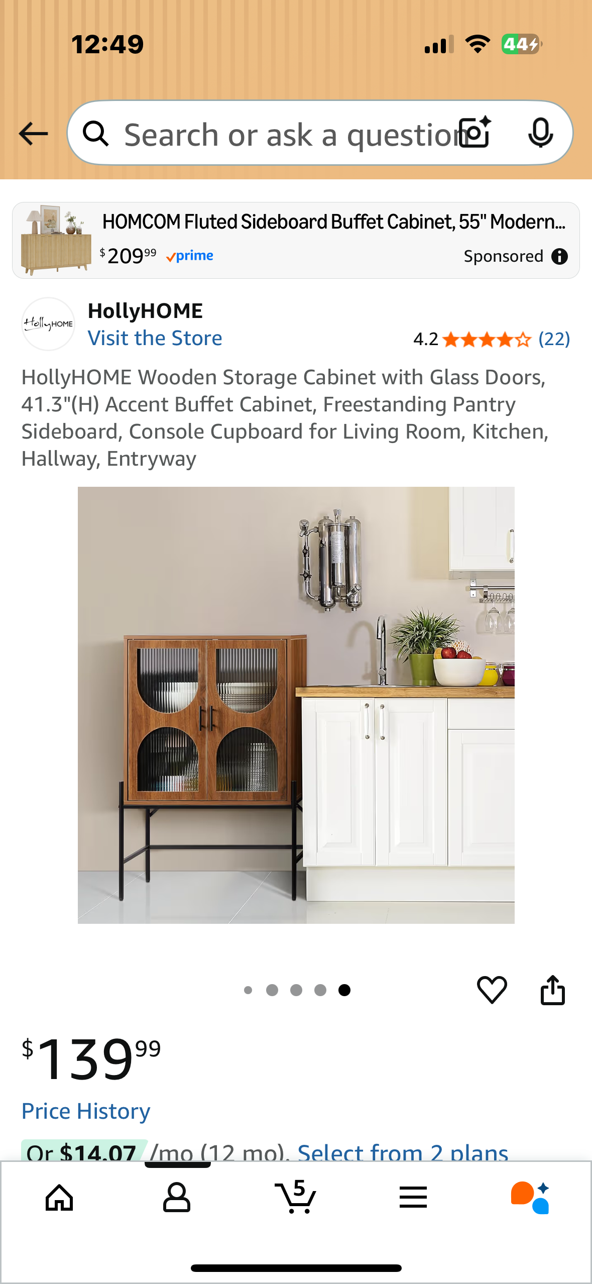 HollyHOME Wooden Storage Cabinet with Glass Doors, 41.3"(H) Accent Buffet Cabinet, Freestanding Pantry Sideboard, Console Cupboard for Living Room, Kitchen, Hallway, Entryway (L1074)