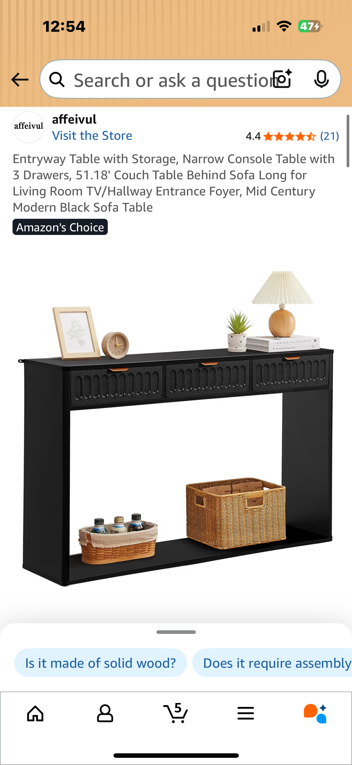 Entryway Table with Storage, Narrow Console Table with 3 Drawers, 51.18' Couch Table Behind Sofa Long for Living Room TV/Hallway Entrance Foyer, Mid Century Modern Black Sofa Table (L1075)