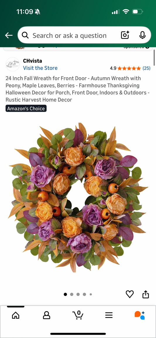 24 Inch Fall Wreath for Front Door - Autumn Thanksgiving Wreath with Peony, Maple Leaves, Berries - Farmhouse Thanksgiving Halloween Decor for Porch, Front Door, Indoors & Outdoors - Rustic Harvest Home Decor