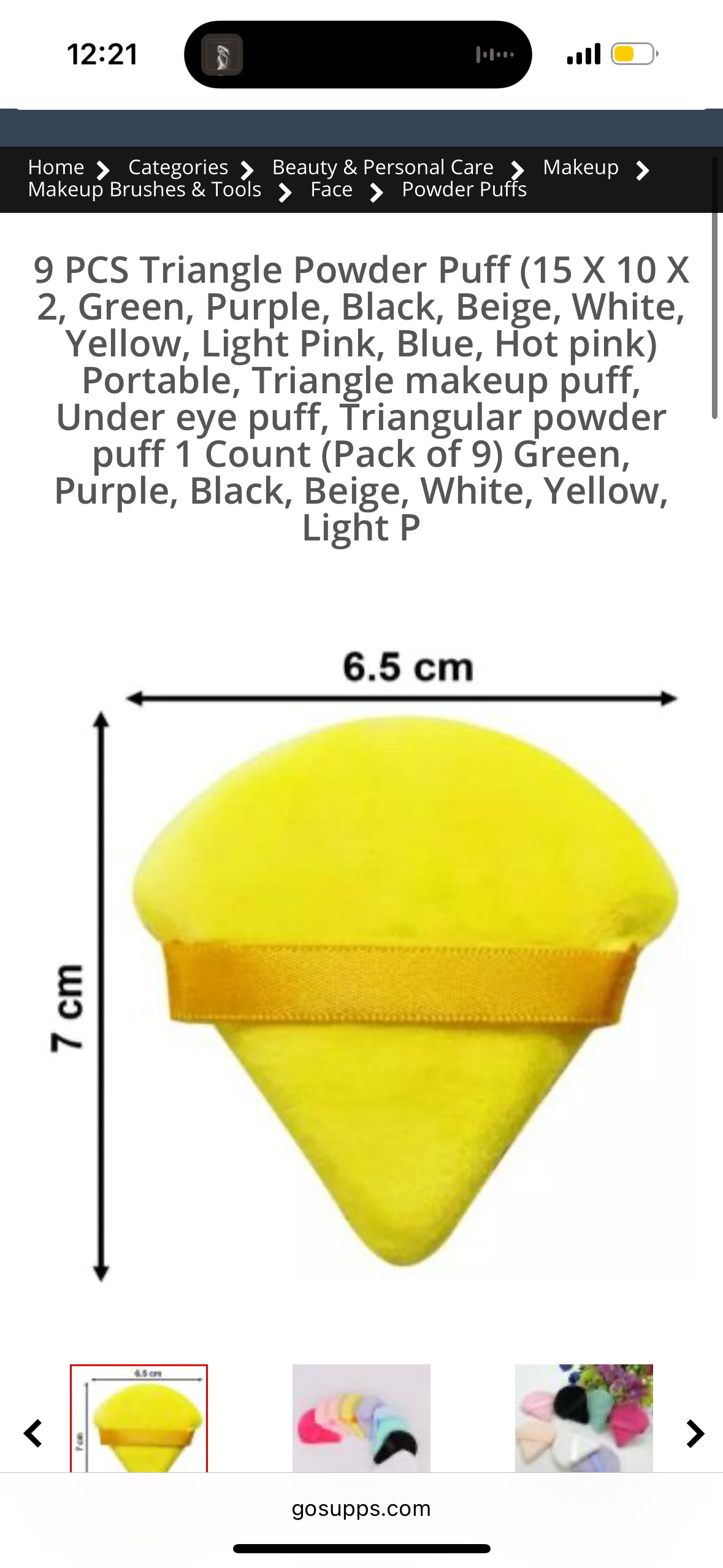 9 PCS Triangle Powder Puff (15 X 10 X 2, Green, Purple, Black, Beige, White, Yellow, Light Pink, Blue, Hot pink) Portable, Triangle makeup puff, Under eye puff, Triangular powder puff