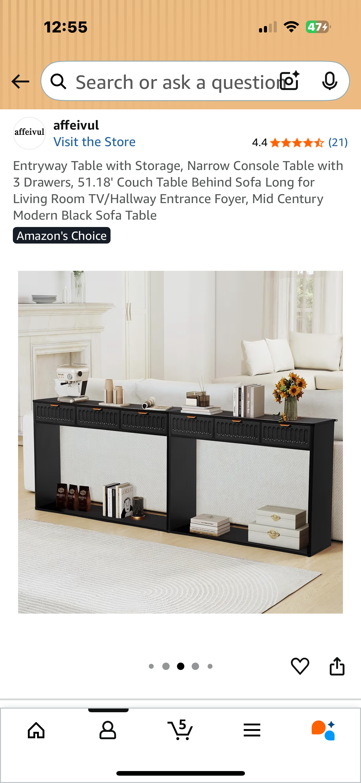 Entryway Table with Storage, Narrow Console Table with 3 Drawers, 51.18' Couch Table Behind Sofa Long for Living Room TV/Hallway Entrance Foyer, Mid Century Modern Black Sofa Table (L1075)