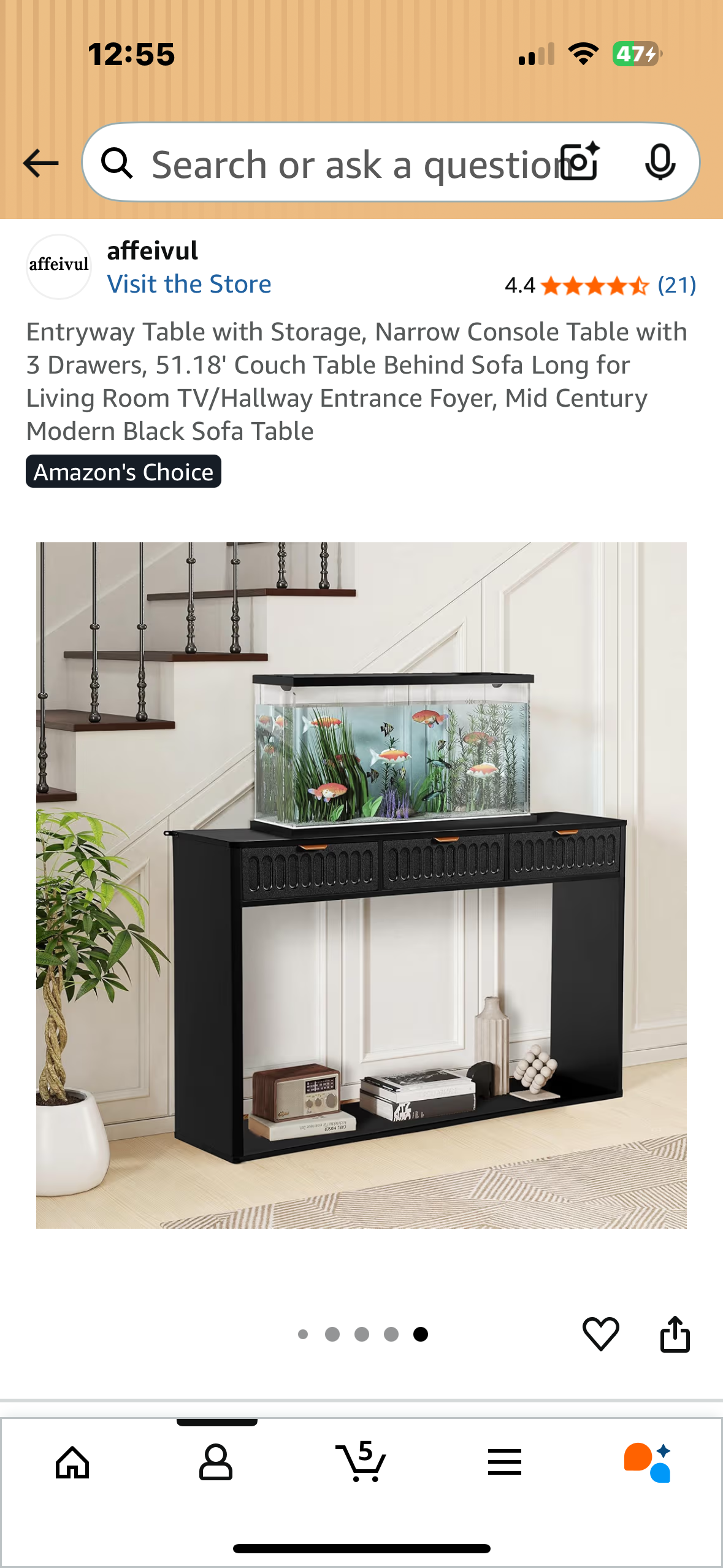 Entryway Table with Storage, Narrow Console Table with 3 Drawers, 51.18' Couch Table Behind Sofa Long for Living Room TV/Hallway Entrance Foyer, Mid Century Modern Black Sofa Table (L1075)