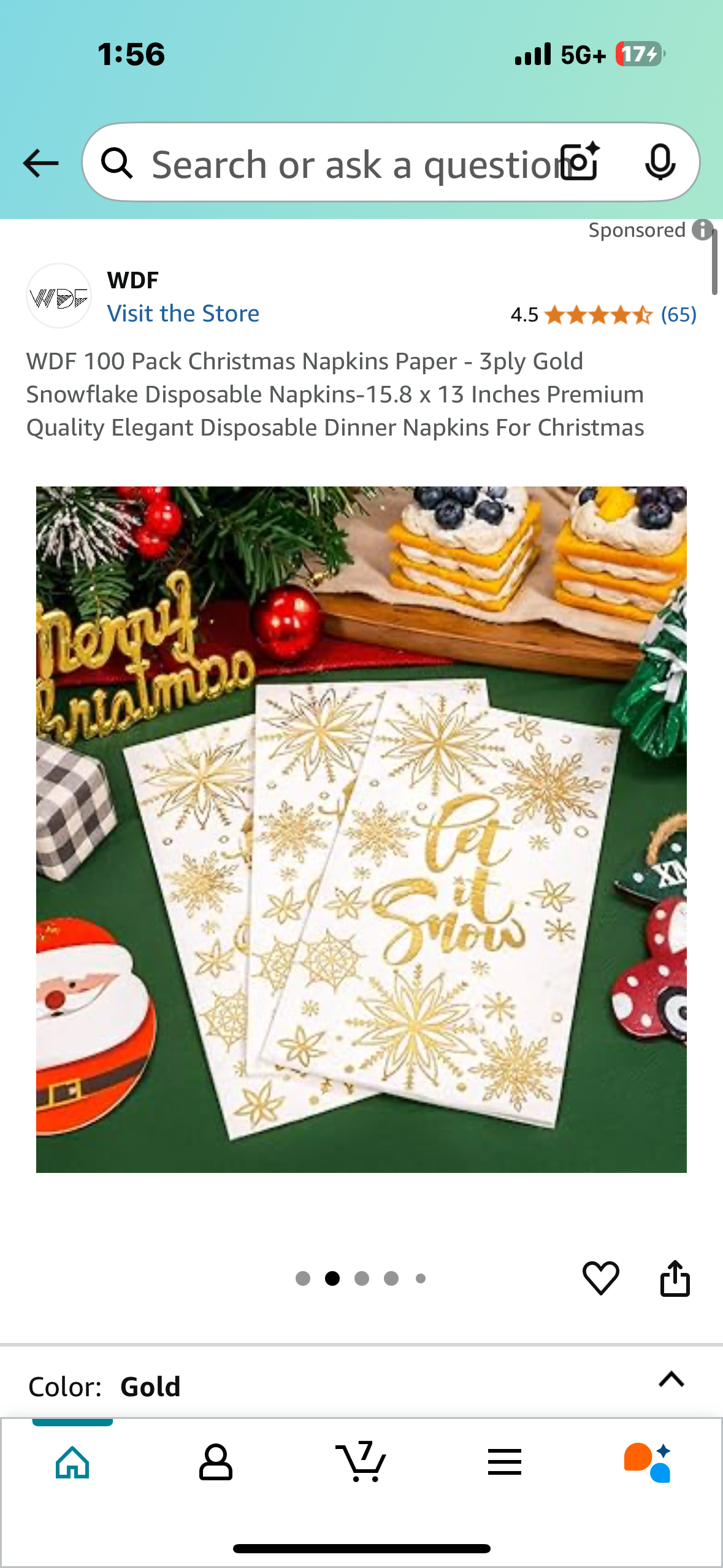 100 Pack Christmas Napkins Paper - 3ply Gold Snowflake Disposable Napkins-15.8 x 13 Inches Premium Quality Elegant Disposable Dinner Napkins For Christmas