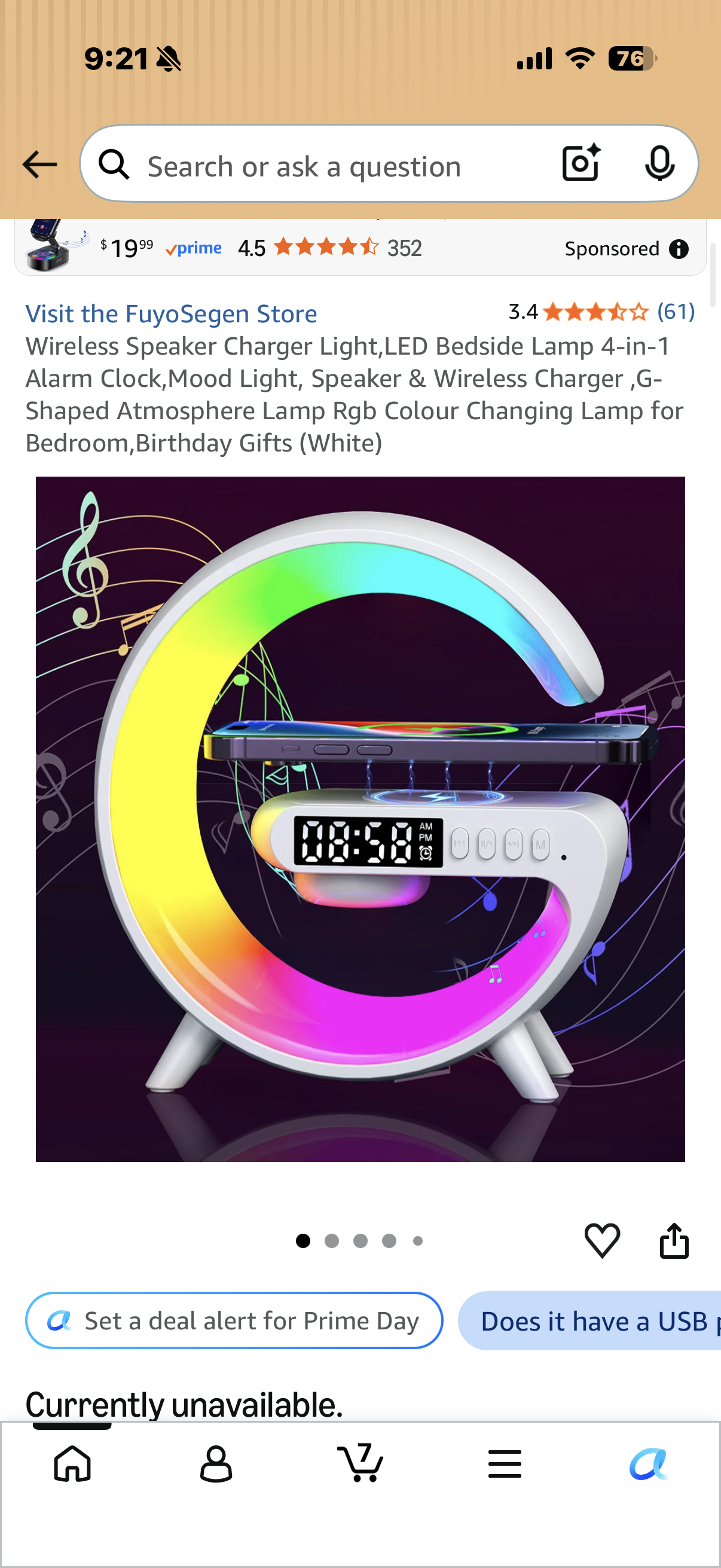Wireless Speaker Charger Light,LED Bedside Lamp 4-in-1 Alarm Clock,Mood Light, Speaker & Wireless Charger ,G-Shaped Atmosphere Lamp Rgb Colour Changing Lamp for Bedroom,Birthday Gifts (White