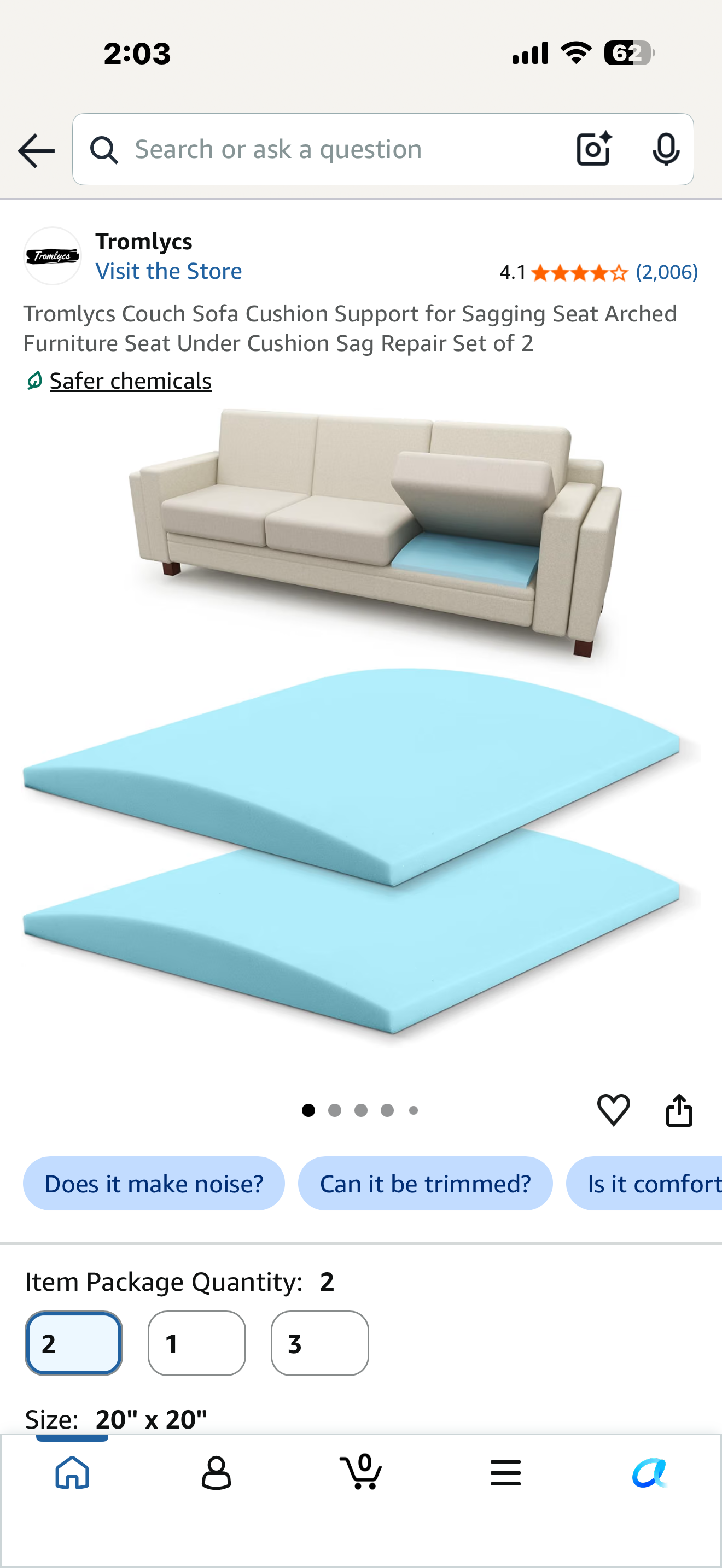Tromlycs Couch Sofa Cushion Support for Sagging Seat Arched Furniture Seat Under Cushion Sag Repair Set of 2