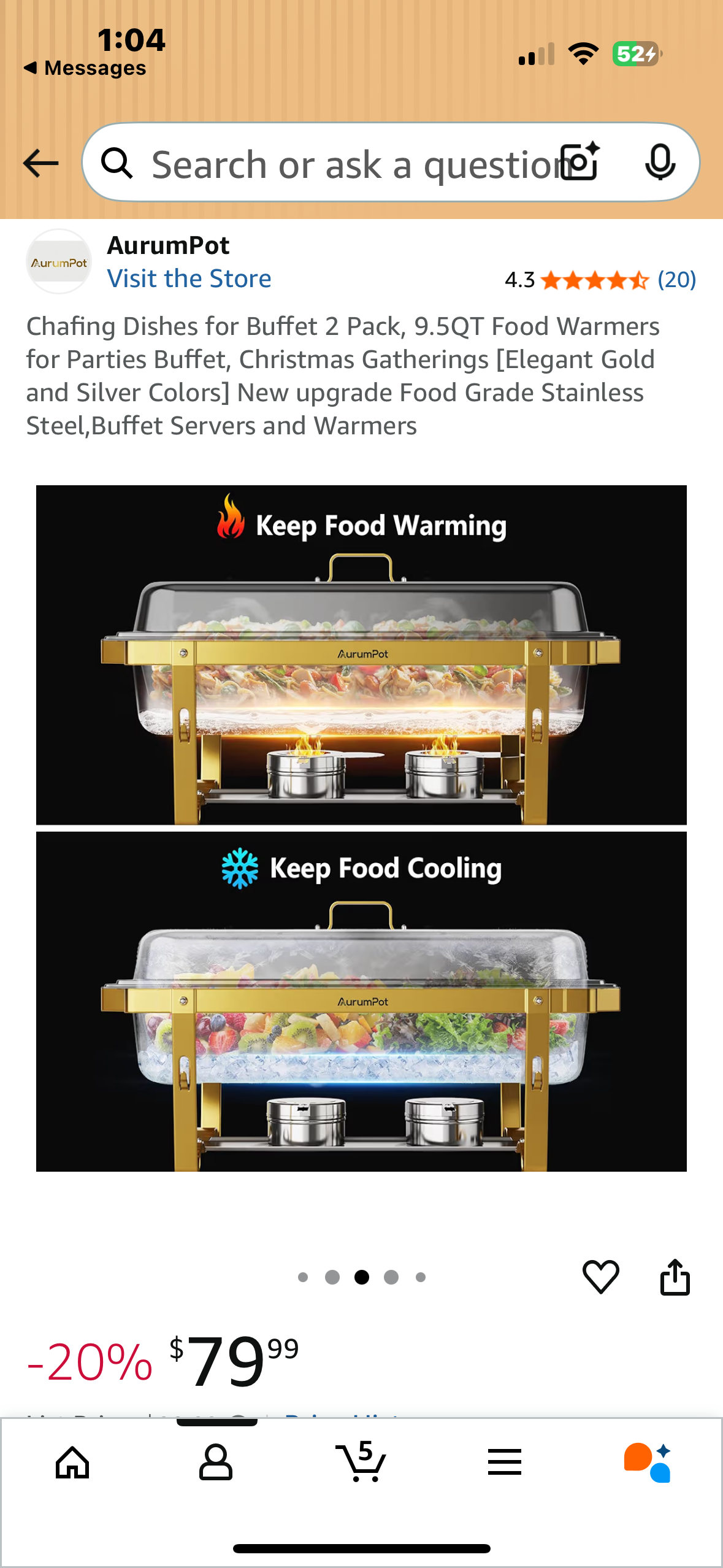 Chafing Dishes for Buffet 2 Pack, 9.5QT Food Warmers for Parties Buffet, Christmas Gatherings [Elegant Gold and Silver Colors], Food Grade Stainless Steel,Buffet Servers and Warmers (L1076)