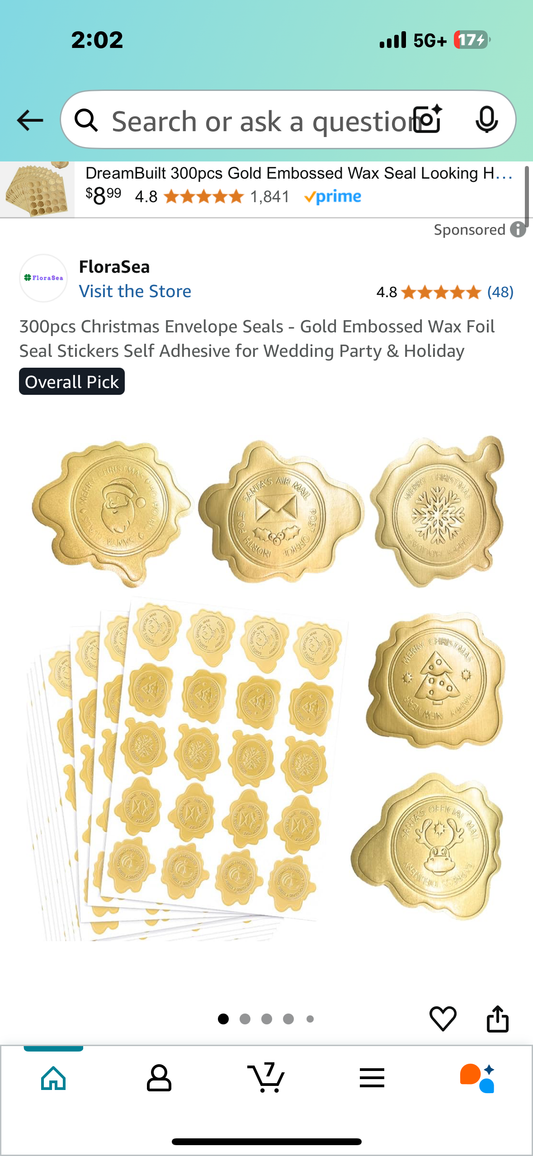 300pcs Christmas Envelope Seals - Gold Embossed Wax Foil Seal Stickers Self Adhesive for Wedding Party & Holiday