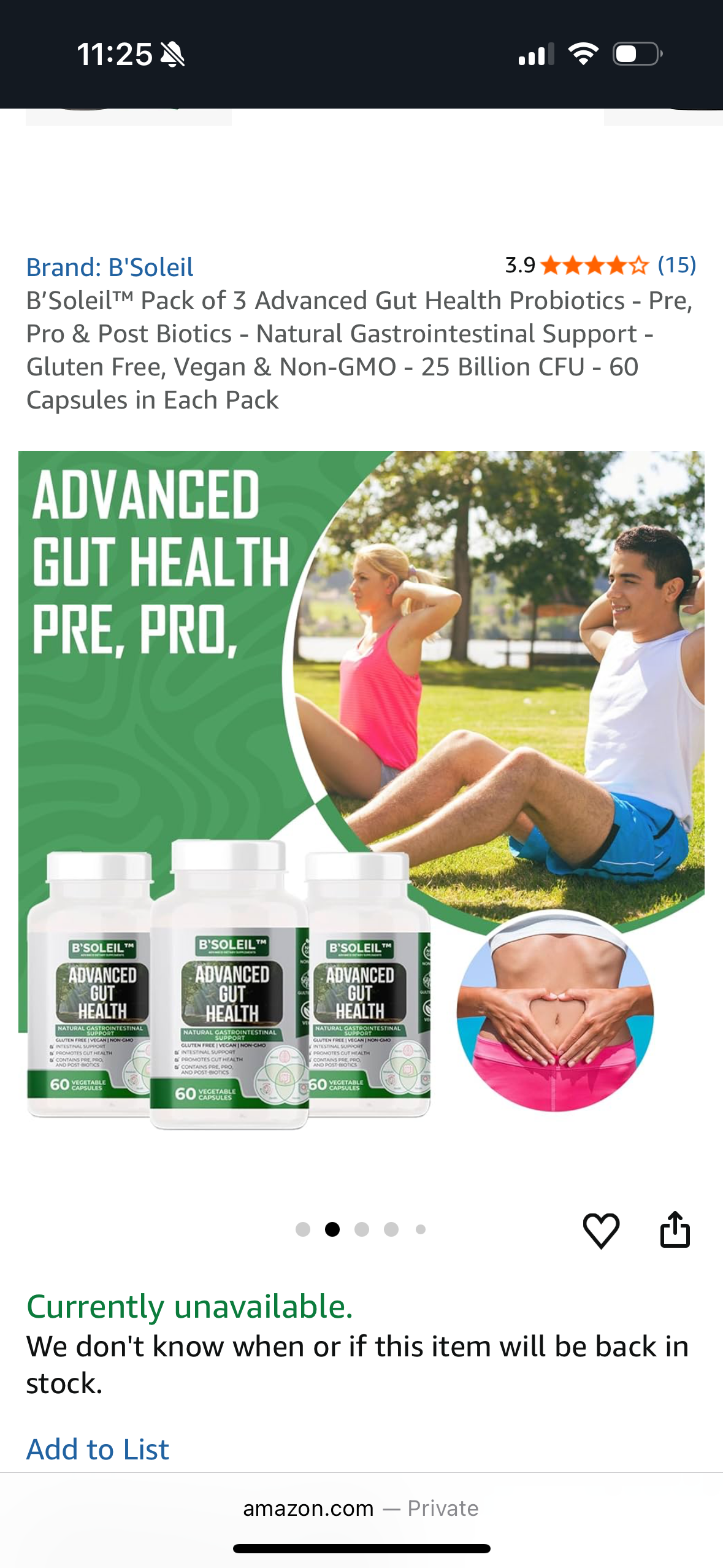 B’Soleil™ Pack of 3 Advanced Gut Health Probiotics - Pre, Pro & Post Biotics - Natural Gastrointestinal Support - Gluten Free, Vegan & Non-GMO - 25 Billion CFU - 60 Capsules in Each Pack