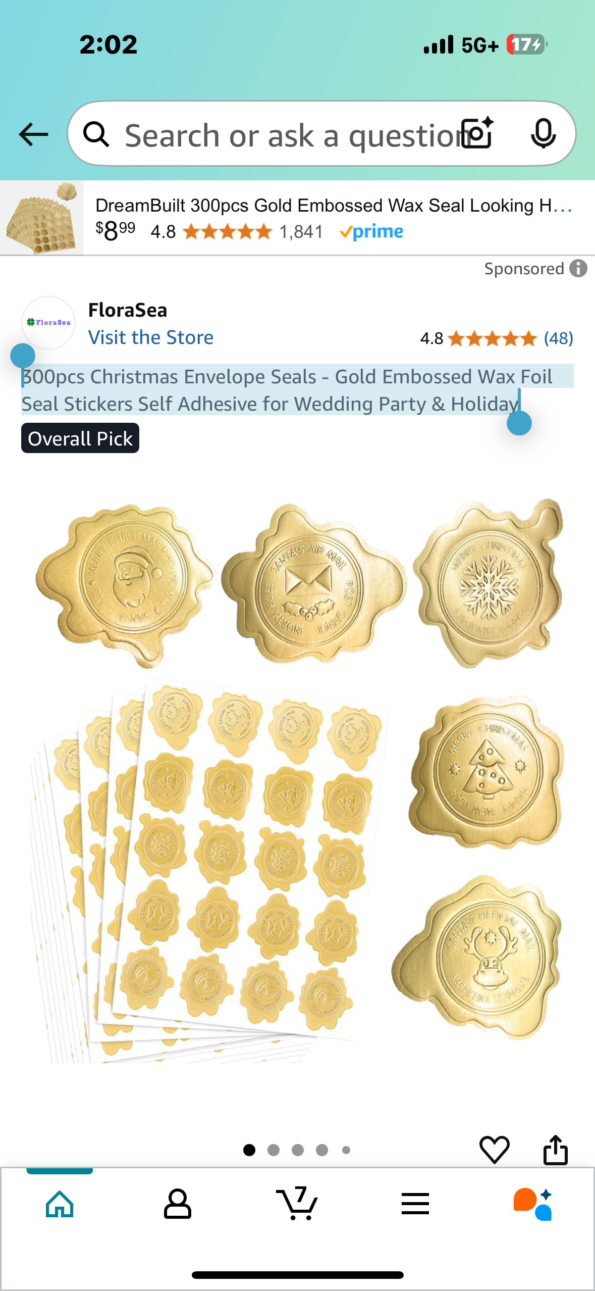 300pcs Christmas Envelope Seals - Gold Embossed Wax Foil Seal Stickers Self Adhesive for Wedding Party & Holiday
