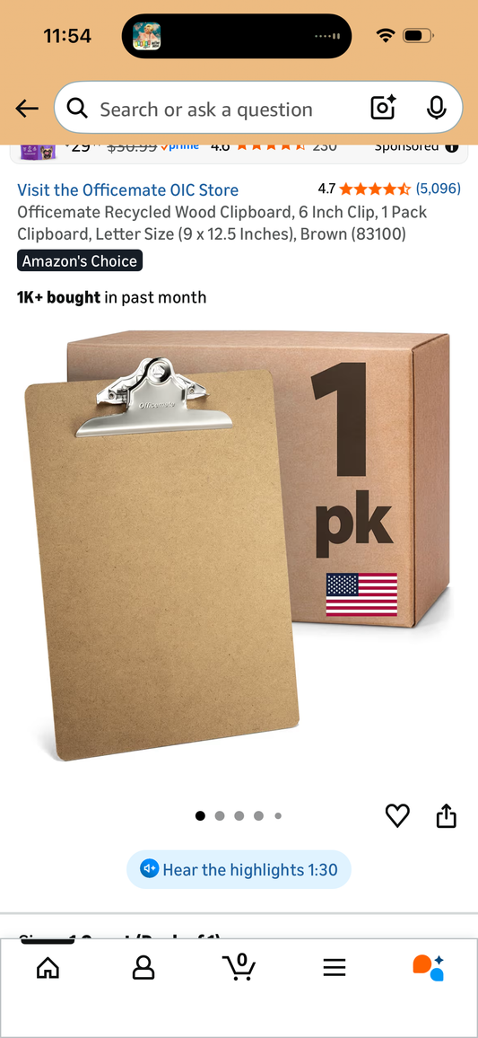 Officemate Recycled Wood Clipboard, 6 Inch Clip, 1 Pack Clipboard, Letter Size (9 x 12.5 Inches), Brown (83100)