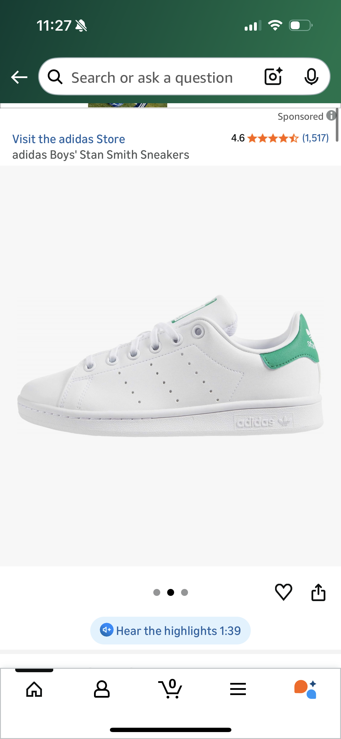 adidas Boys' Stan Smith Sneakers (Size Big Kid 4)
