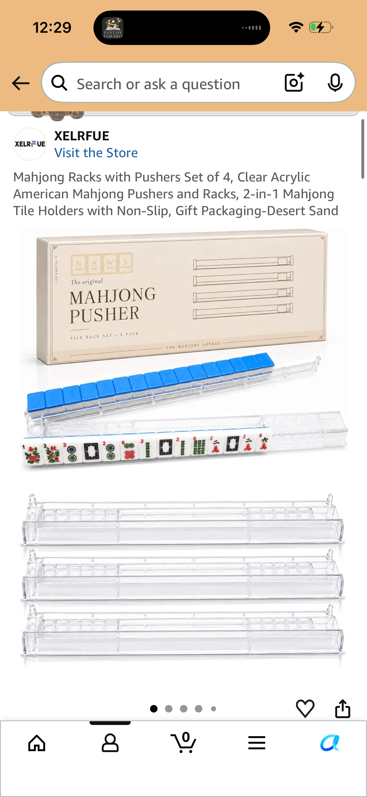 Mahjong Racks with Pushers Set of 4, Clear Acrylic American Mahjong Pushers and Racks, 2-in-1 Mahjong Tile Holders with Non-Slip, Gift Packaging-Desert Sand
