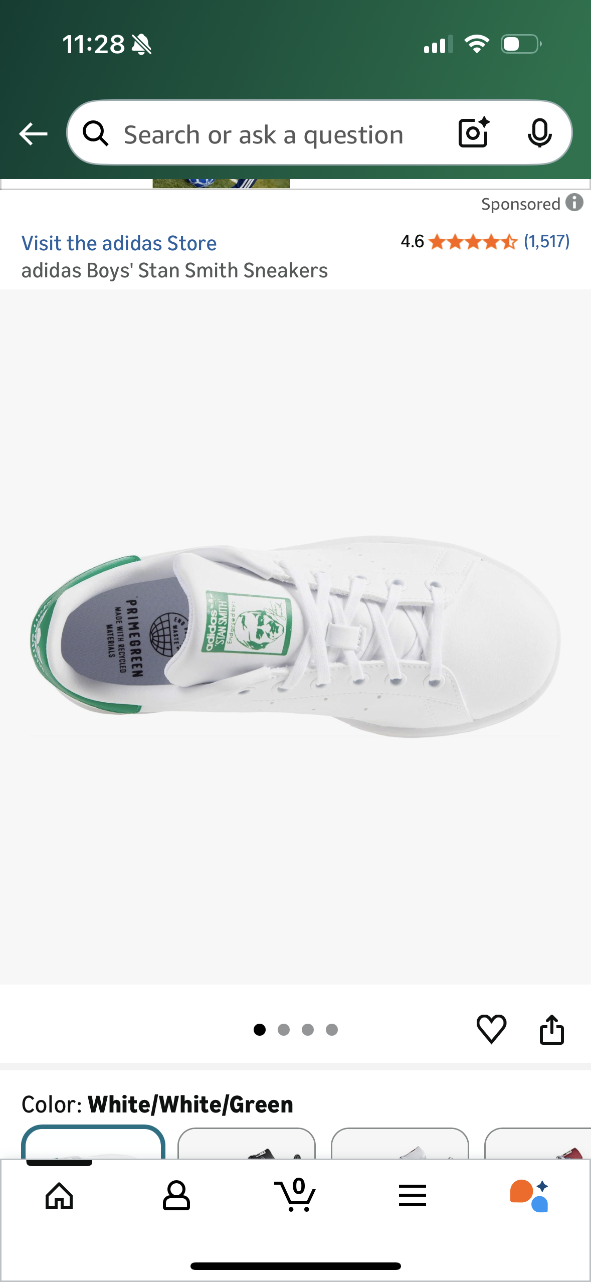 adidas Boys' Stan Smith Sneakers (Size Big Kid 4)