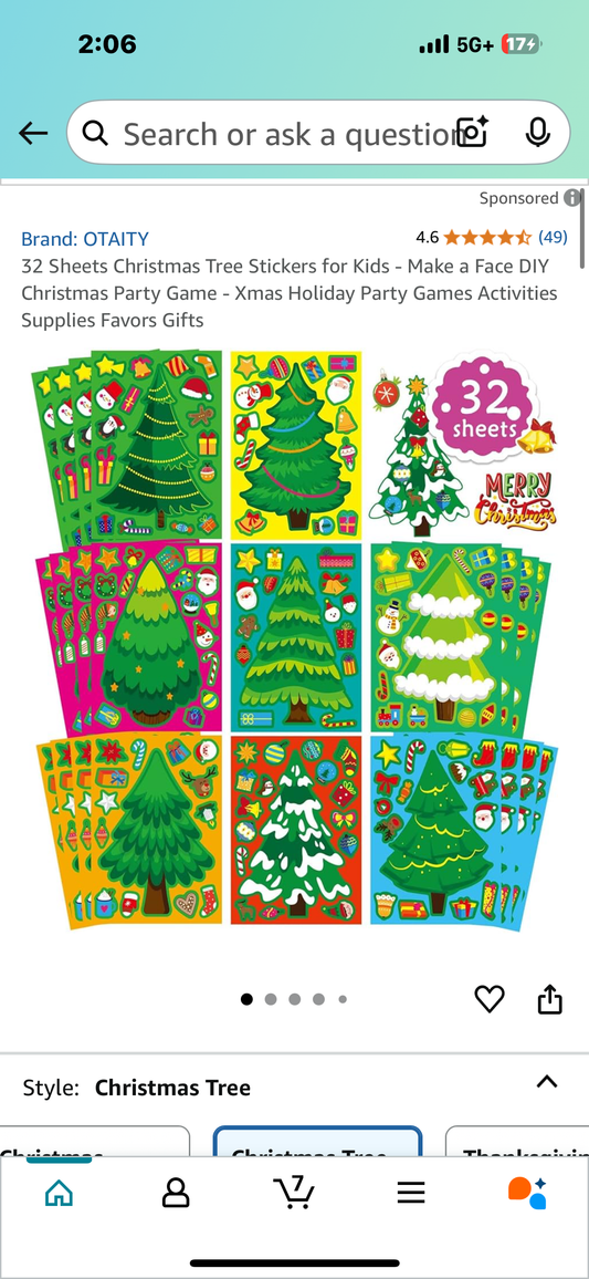 32 Sheets Christmas Tree Stickers for Kids - Make a Face DIY Christmas Party Game - Xmas Holiday Party Games Activities Supplies Favors Gifts