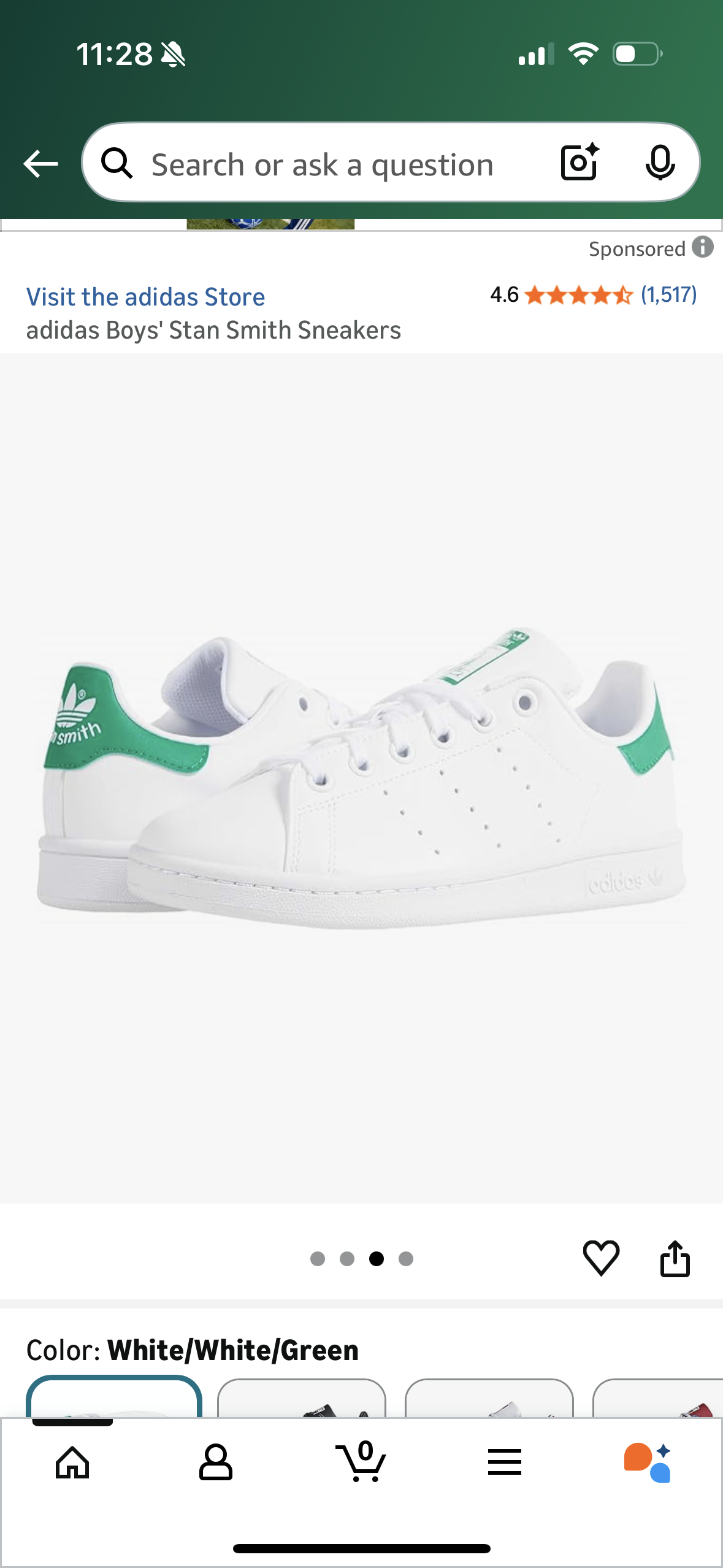 adidas Boys' Stan Smith Sneakers (Size Big Kid 4)