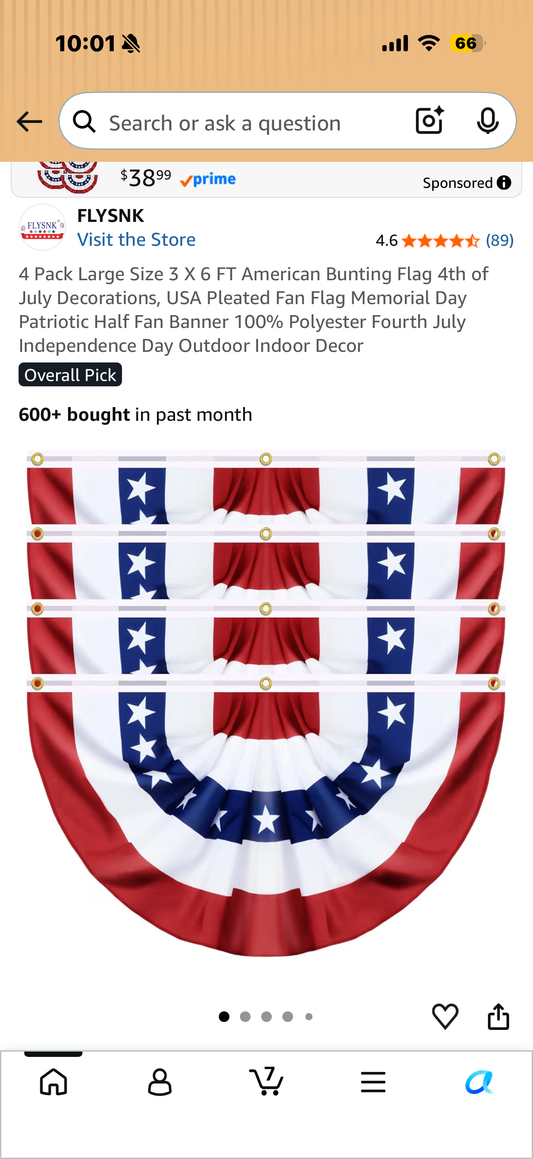 “3 Pack” ILarge Size 3 X 6 FT American Bunting Flag 4th of July Decorations, USA Pleated Fan Flag Memorial Day Patriotic Half Fan Banner 100% Polyester Fourth July Independence Day Outdoor Indoor Decor