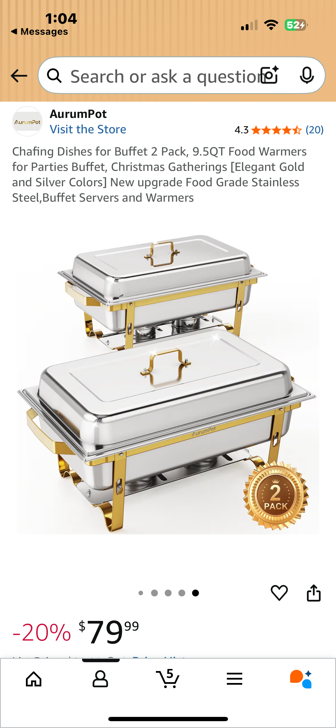Chafing Dishes for Buffet 2 Pack, 9.5QT Food Warmers for Parties Buffet, Christmas Gatherings [Elegant Gold and Silver Colors], Food Grade Stainless Steel,Buffet Servers and Warmers (L1076)