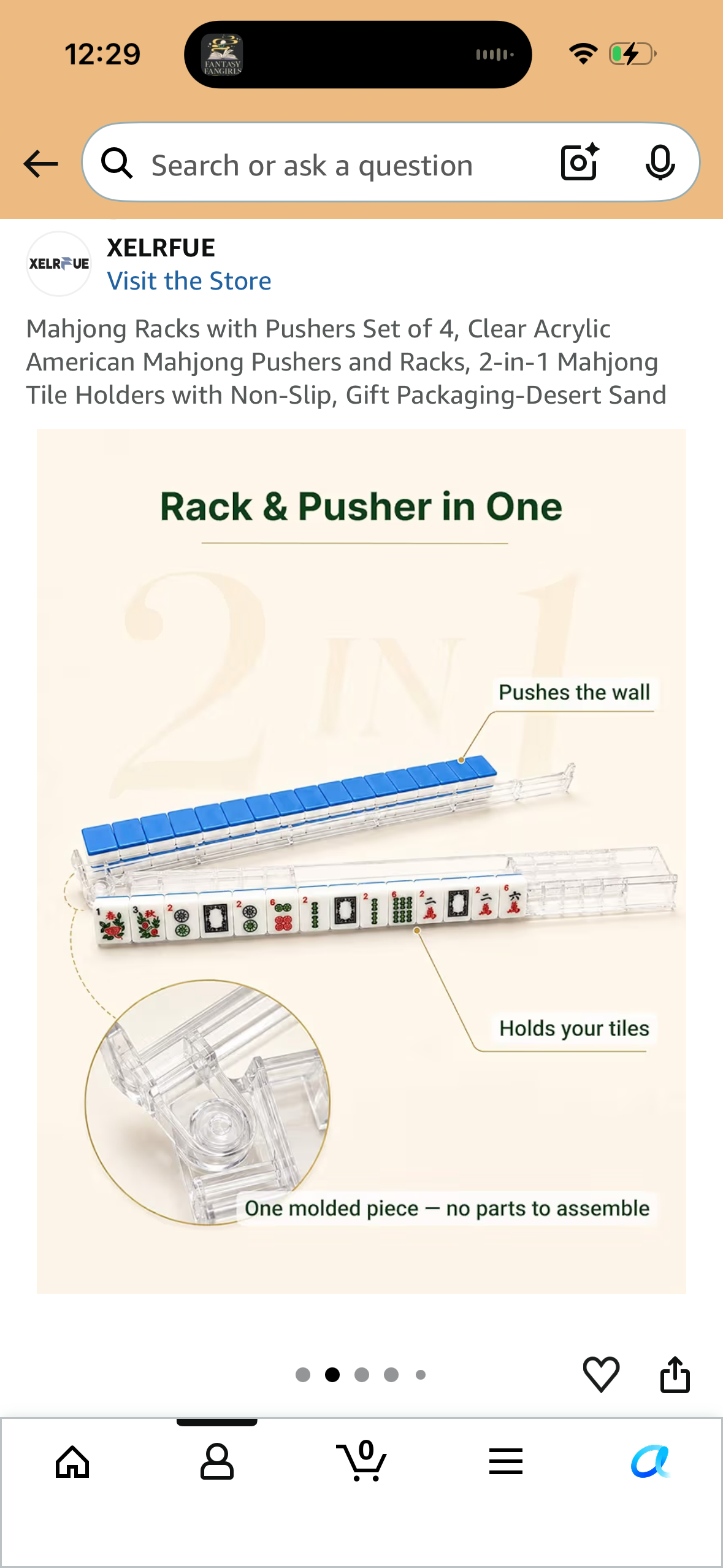 Mahjong Racks with Pushers Set of 4, Clear Acrylic American Mahjong Pushers and Racks, 2-in-1 Mahjong Tile Holders with Non-Slip, Gift Packaging-Desert Sand